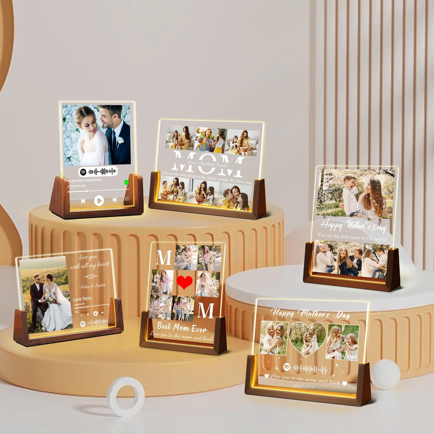Bohva Personalized Mothers Day Birthday Gifts For Mom Grandma Wife, Custom Mom Gifts From Daughter Son, Customized Birth Flower Mothers Garden Plaque Light Up Picture Frame For Mama Grandma Gift