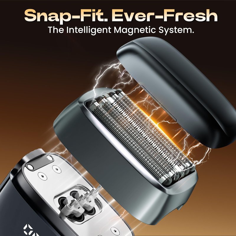 MALEGEBAZ Electric Foil Shaver for Men, 5-Blade Rechargeable Razor with Magnetic Blade Guard, IPX8 Waterproof Wet/Dry Use, 2 Speeds & LED Display, USB-C Fast Charge, Travel Lock,Mousey Grey
