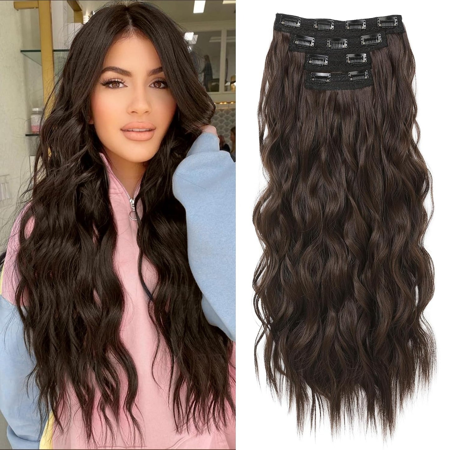 REECHO Clip-In Hair Extensions - 24" Thick Blonde Beach Waves | Invisible Lace Weft, Natural Soft Hairpieces for Women