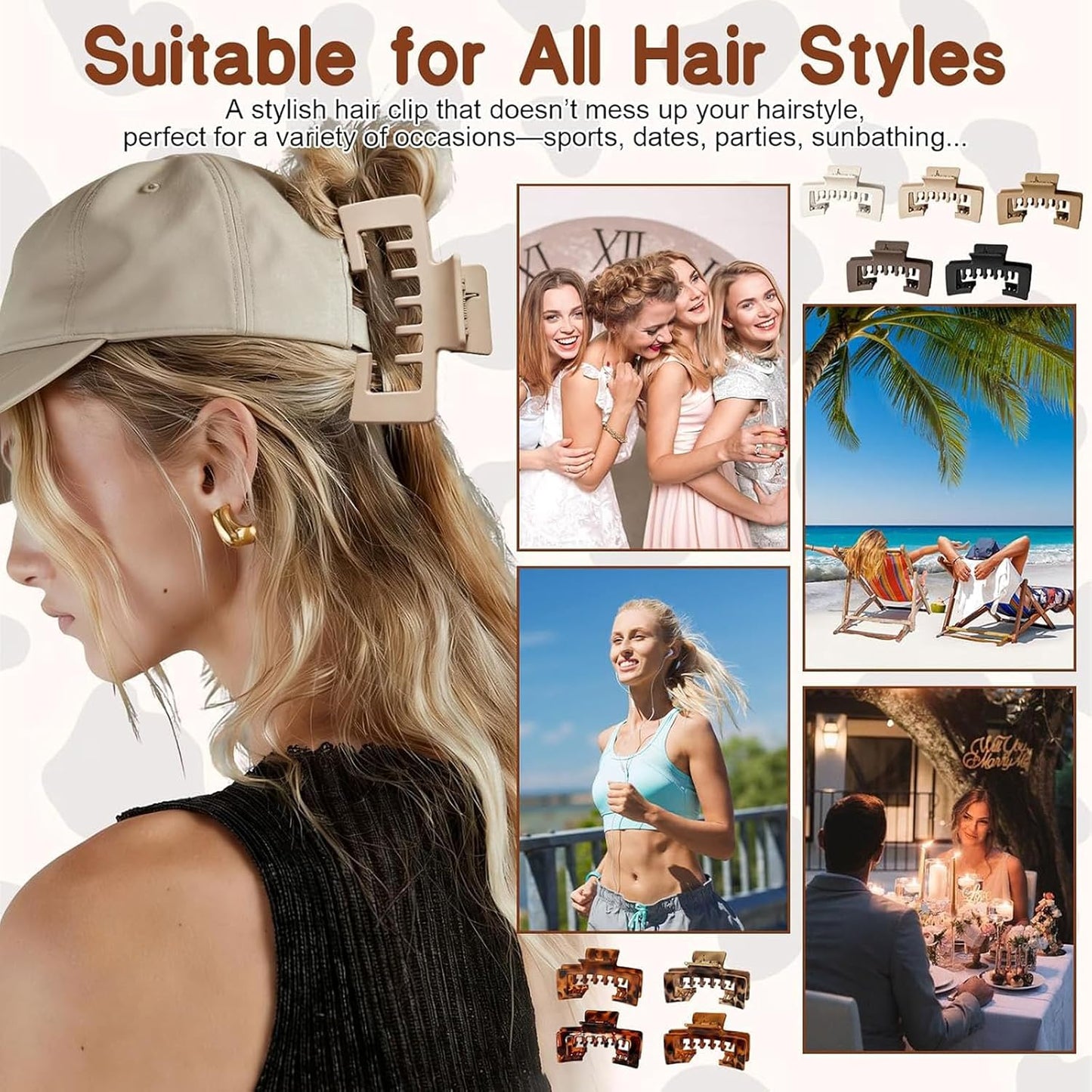 Hat Hair Clips - 4 PCS Claw Clips for Thick Hair | Stylish Accessories for Women