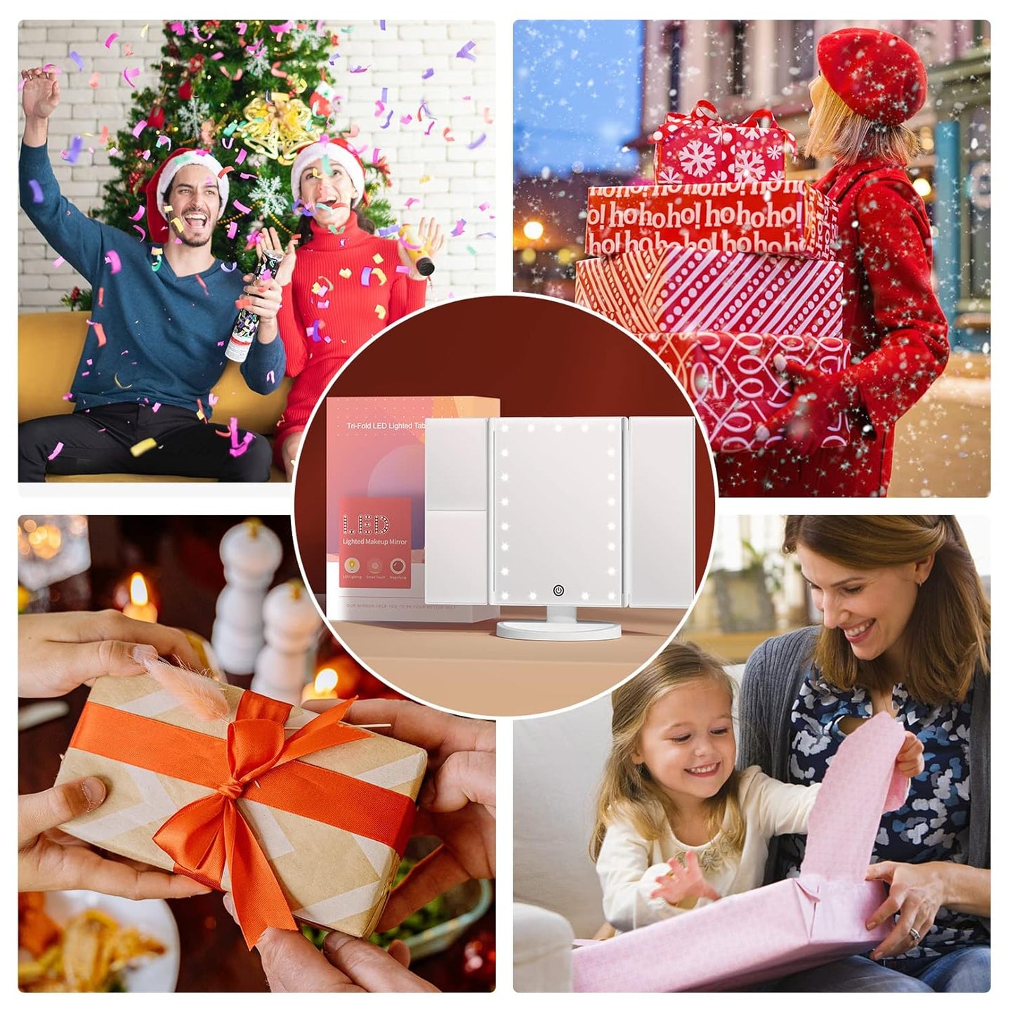 Trifold Vanity Mirror with Lights - Lighted Makeup Mirror 2X/3X Magnification | 21 LED Touch Dimming, 180° Rotation