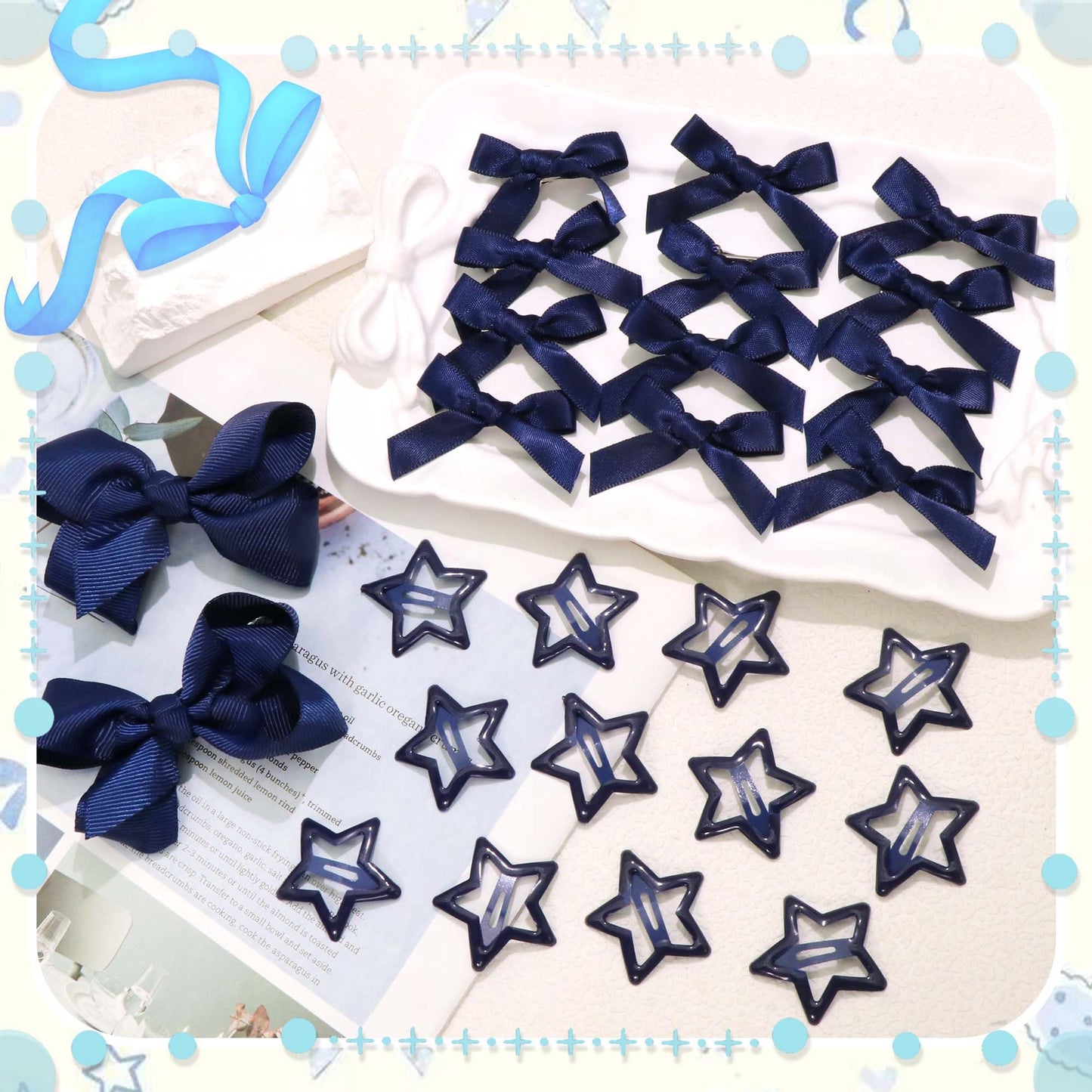 STGDAK Navy Blue Hair Bows Small Star Clips Cute Bow For Girls Grosgrain Ribbon Bow Clip Fashion Bows Barrette Easter Hair Accessories For Girls Toddlers Teens Women Party Prom Back To School 26 Pcs