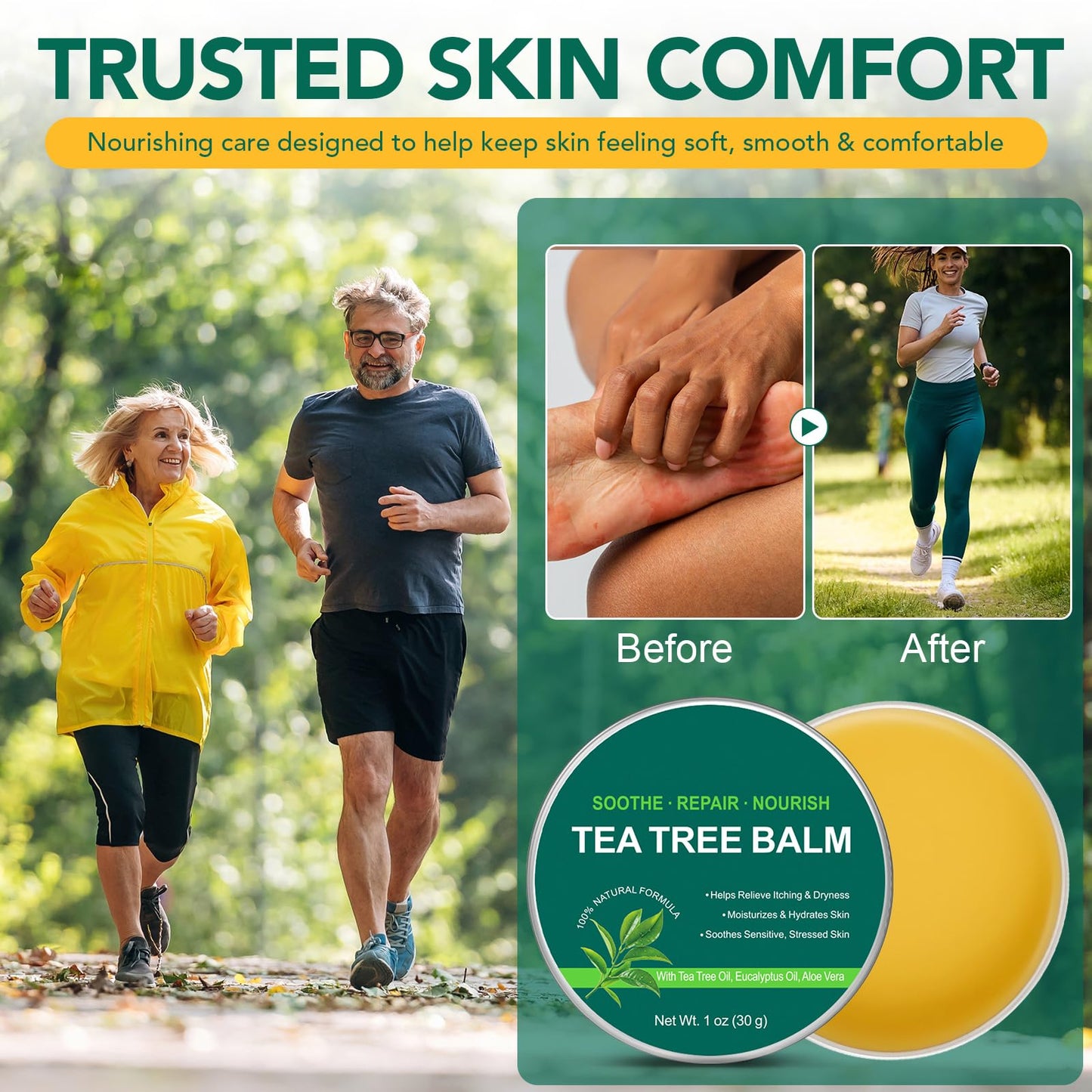 bnHUlMXw Tea Tree Oil Balm,Tea Tree Oil for Skin,Dry Itchy Skin & Rash Relief, Athlete’s Foot & Dry Feet Itching, Jock Itch, Chafing, Bug Bites,Natural Formula,Effective & Safe for All Ages