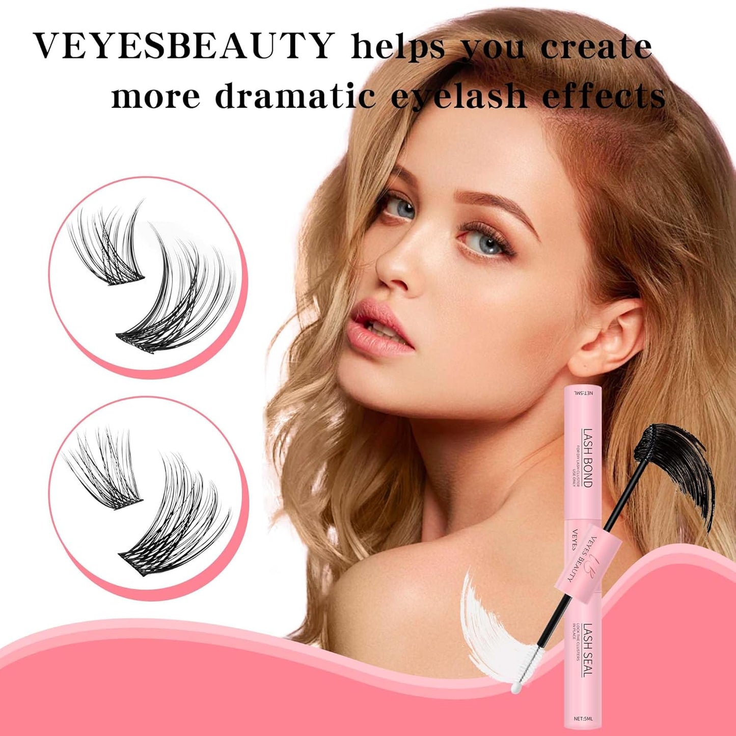 Lash Bond and Seal - Waterproof 2 in 1 Cluster Lash Glue for Eyelash Extensions | Long-Lasting Hold, 5ml+5ml
