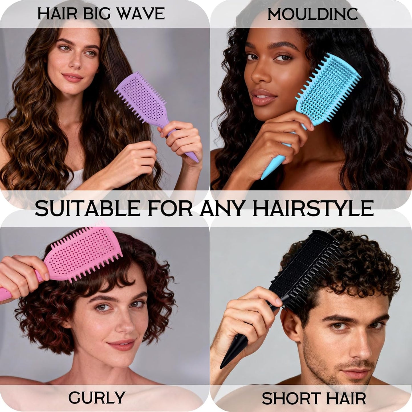 Curly Hair Detangler Brush - Lightweight Vented Design for Easy Glide | Suitable for Wet & Dry Hair (Purple)
