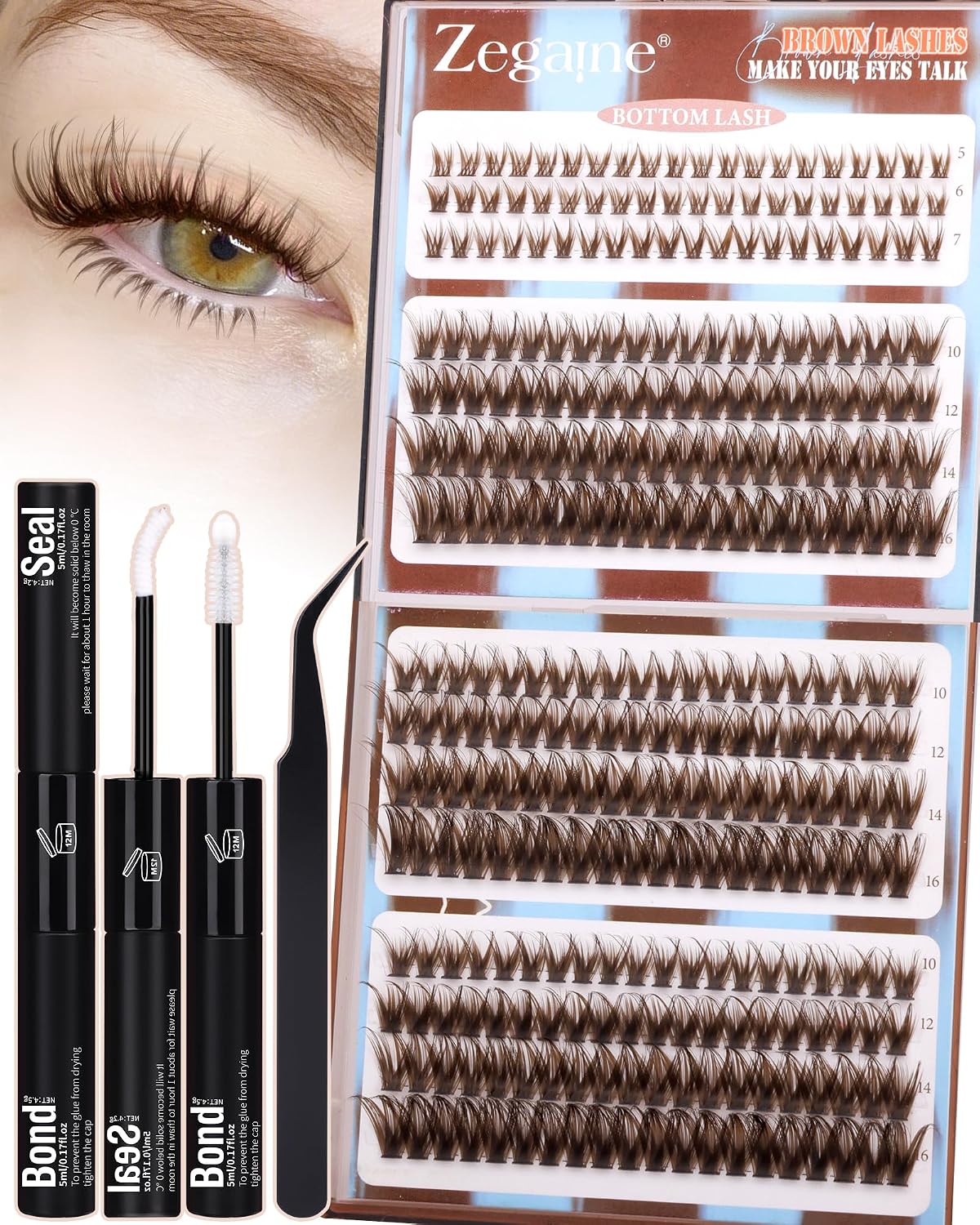 Brown Lash Clusters - Natural Look Eyelash Extensions | 300 Pcs Wispy D-Curl 10-16MM