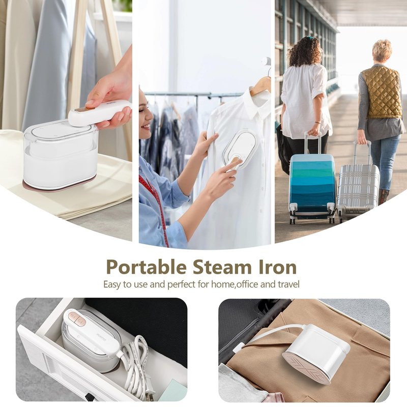 iRUNTEK 2-in-1 Steamer Iron & Clothes Steamer - Handheld Portable Garment Steamer, 1000W Powerful Steam with 30s Fast Heat-up,160ml Water Tank, Rotary Garment Iron, Ideal for Home & Travel, White