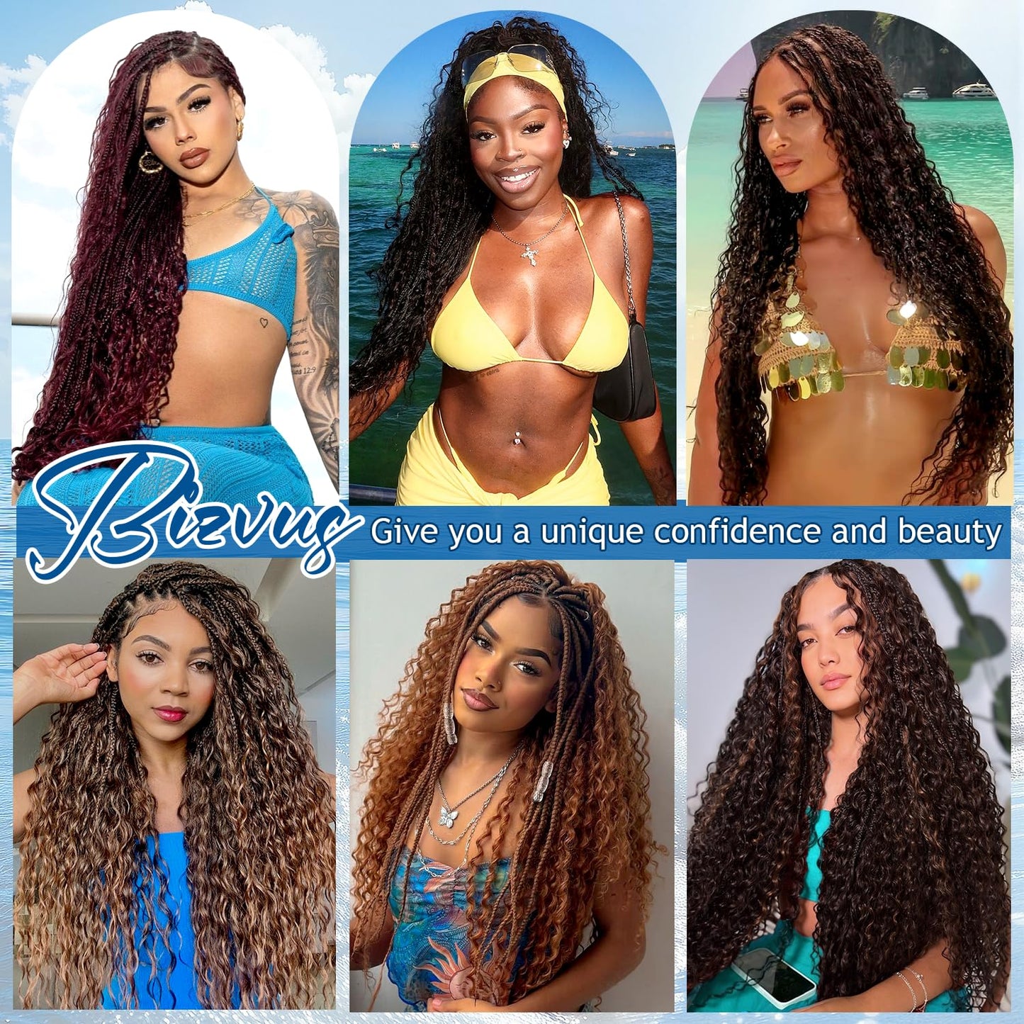 Bizvus 22inch Human Braiding Hair for Boho Braids 110g Deep Wave Boho Bulk Human Hair for Braiding Knotless 12A Wet and Wavy Bulk Bohemian Curly 3 Bundles/Pack #4/27 Ombre Balayage Color