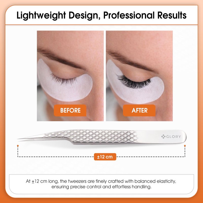Precision Fiber Tips Perfect Tweezers for Isolation and Classic Eyelash Extensions, Stainless Steel Pro Straight Tip Anti-Slip Diamond Grip Tweezers for Lash Artists, Nail Art & jewelry work