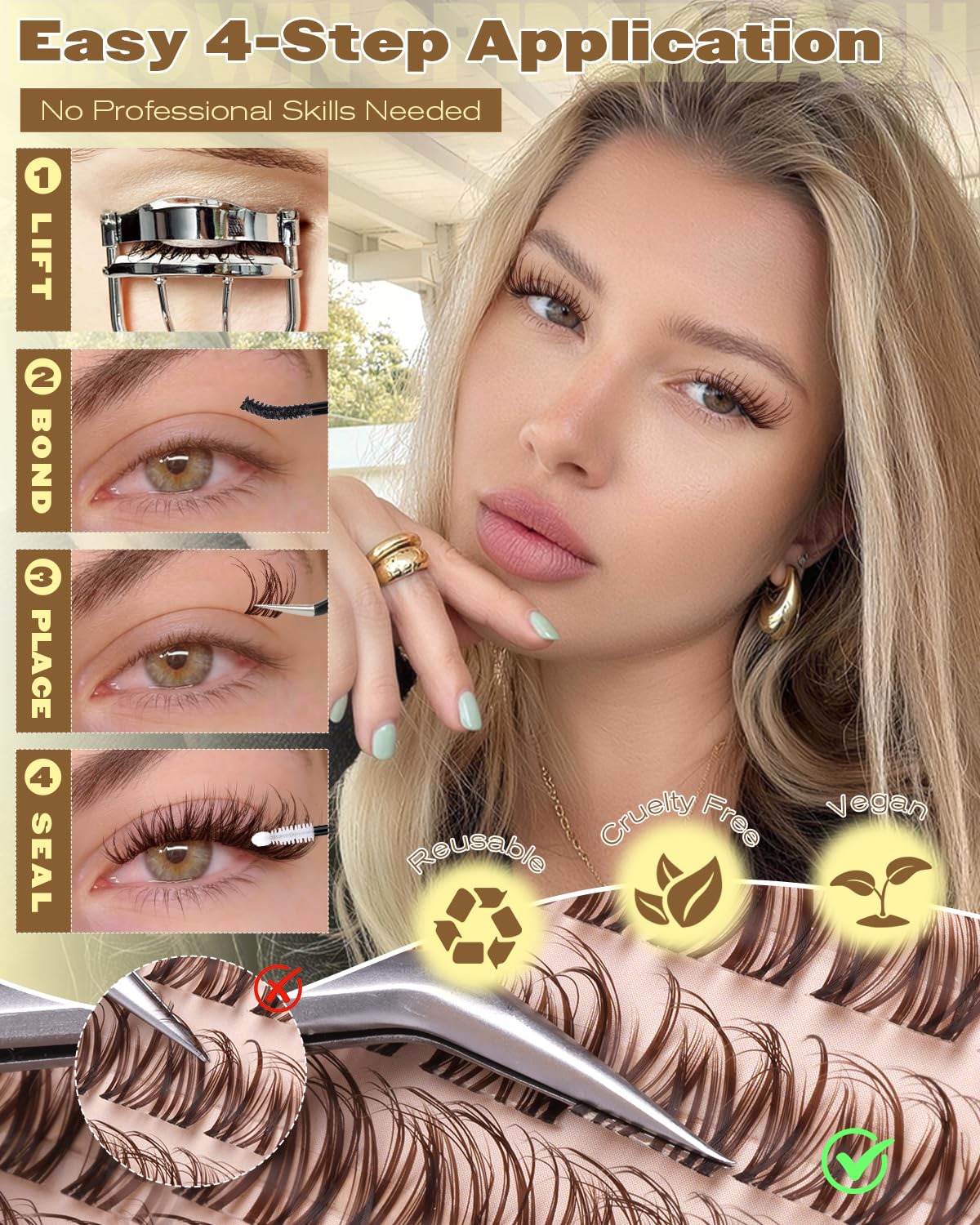 Brown Spider Lash Clusters - Natural Fluffy Eyelash Extensions | 8-16MM Dark Brown Wispy Individual Lashes for DIY Beginners