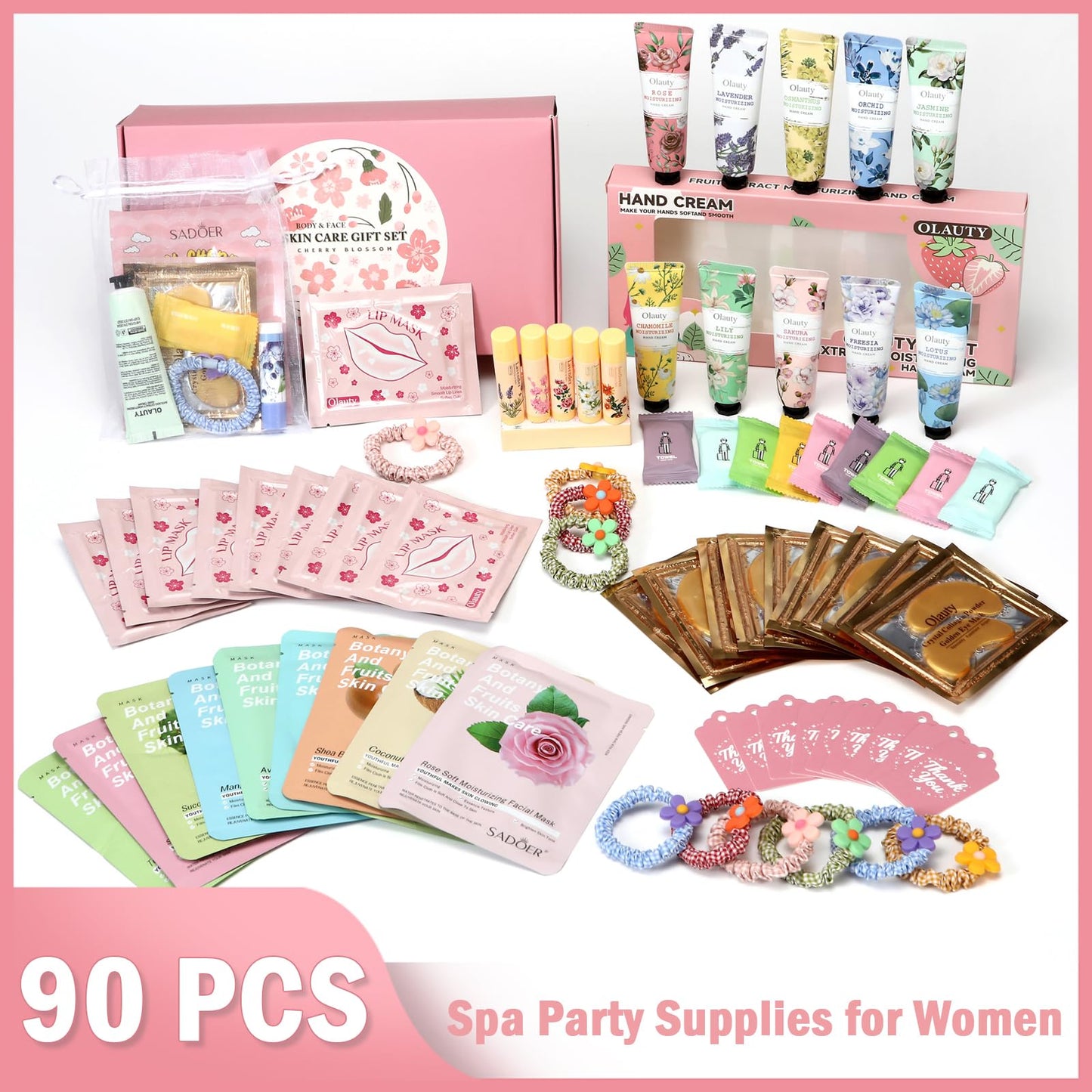 90PCS Spa Party Supplies Gifts for Women, Spa Party Favors Include Face Masks, Hand Cream, Lip Balm, Under Eye Patches, Lip Mask Bulk Gifts for Women, Spa Birthday Sleepover Party Supplies for Girls