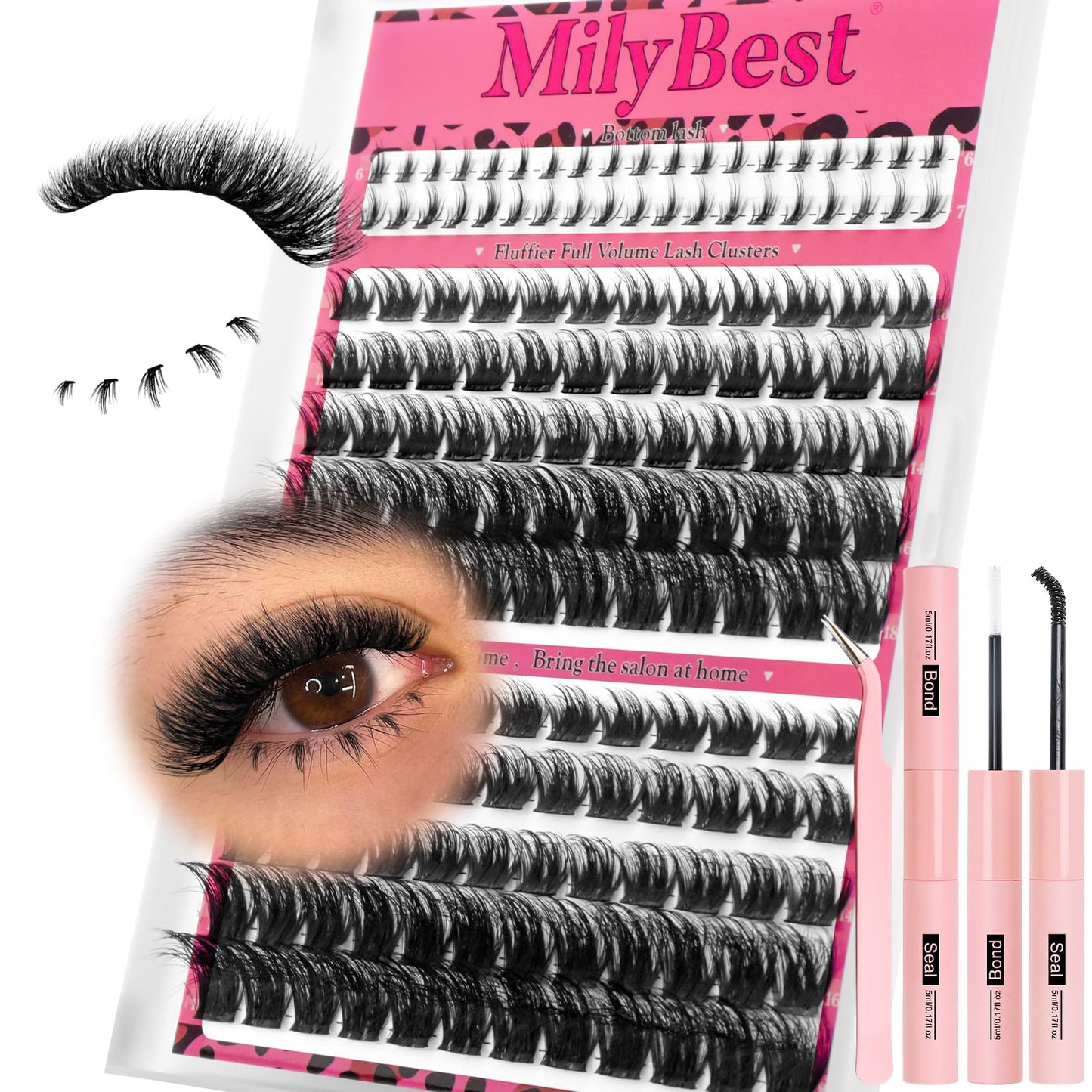 MilyBest Mist Lashes Clusters Kit Volume Eyelash Clusters Spiky 10-18mm Thick Full Cluster Eyelash Extensions D Curl Individual Cluster Lashes Natural Fairy Manga DIY Lash Extensions Kit at Home