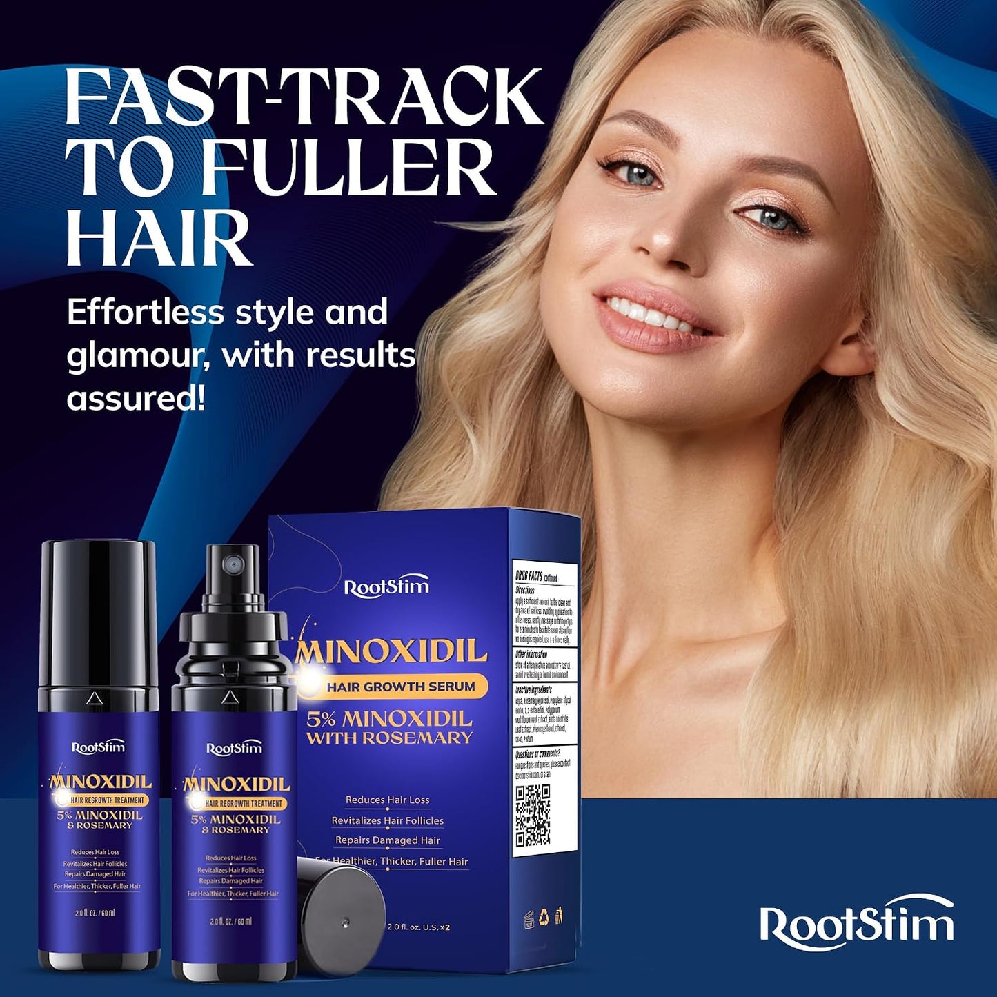 Minoxidil Hair Growth Serum for Men & Women | Extra Strength 2-Pack with Rosemary for Thicker Hair - 4 FL OZ