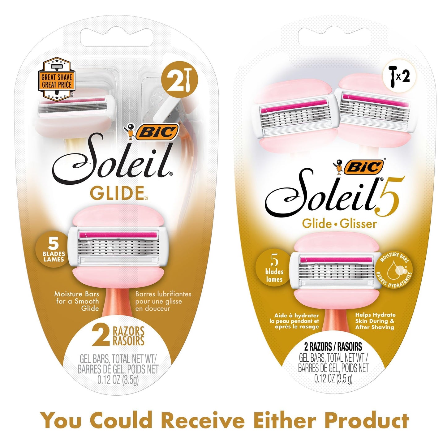BIC Soleil 5 Glide Women's Disposable 5-Blade Razors, Smooth Glide With Shea Butter Moisture Bars, 2-Pack