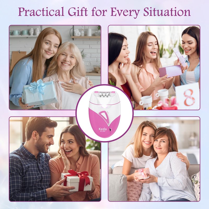 Epilator for Women, Smooth Glide Facial Hair Remover with 2 Speed & LED Light, Rechargeable Cordless Electric Epilator for Face, Bikini, Underarms, Arms, and Legs, Painless & Portable