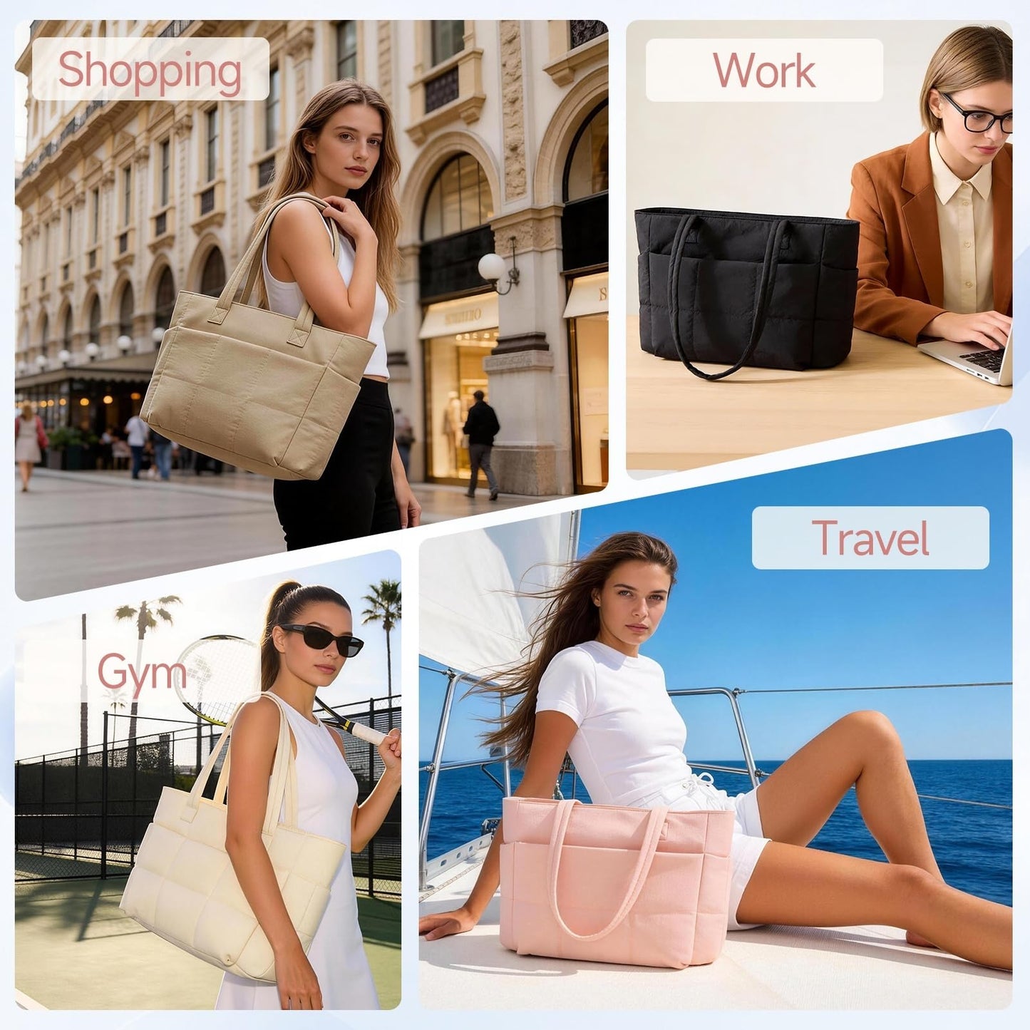 SODEER Tote Bag for Women,Lightweight Puffer Work Shoulder Tote with Compartments,Quilted Handbag for Teacher Nurse College
