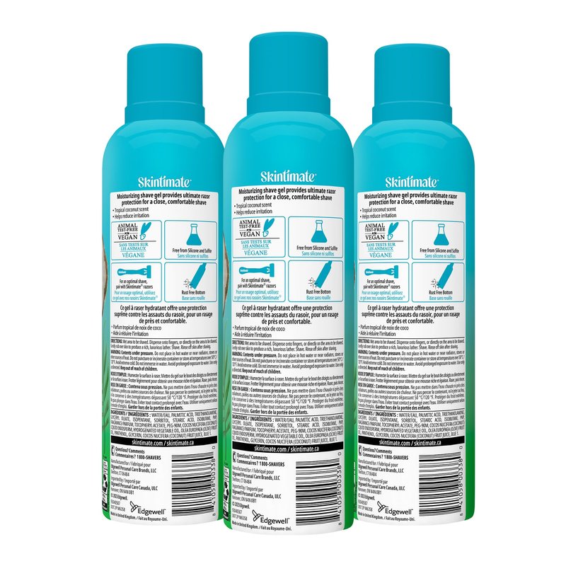 Skintimate Coconut Delight Shave Gel for Women, 3 Pack | Skintimate Shaving Cream for Women, Womens Shaving Cream, Shave Cream, Shaving Foam, Womens Shave Gel, Pack of 3, 7oz each(Package May Vary)