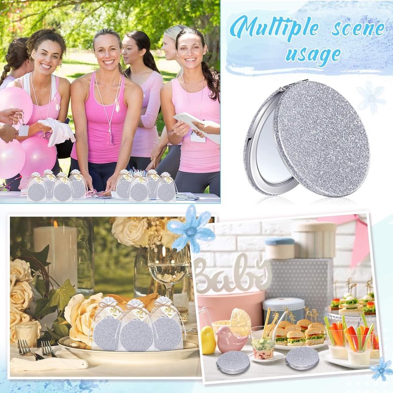 Compact Magnifying Mirrors - 30 Sets with Thank You Cards | Quinceanera Party Favors, Bridal Shower Gifts, Silver