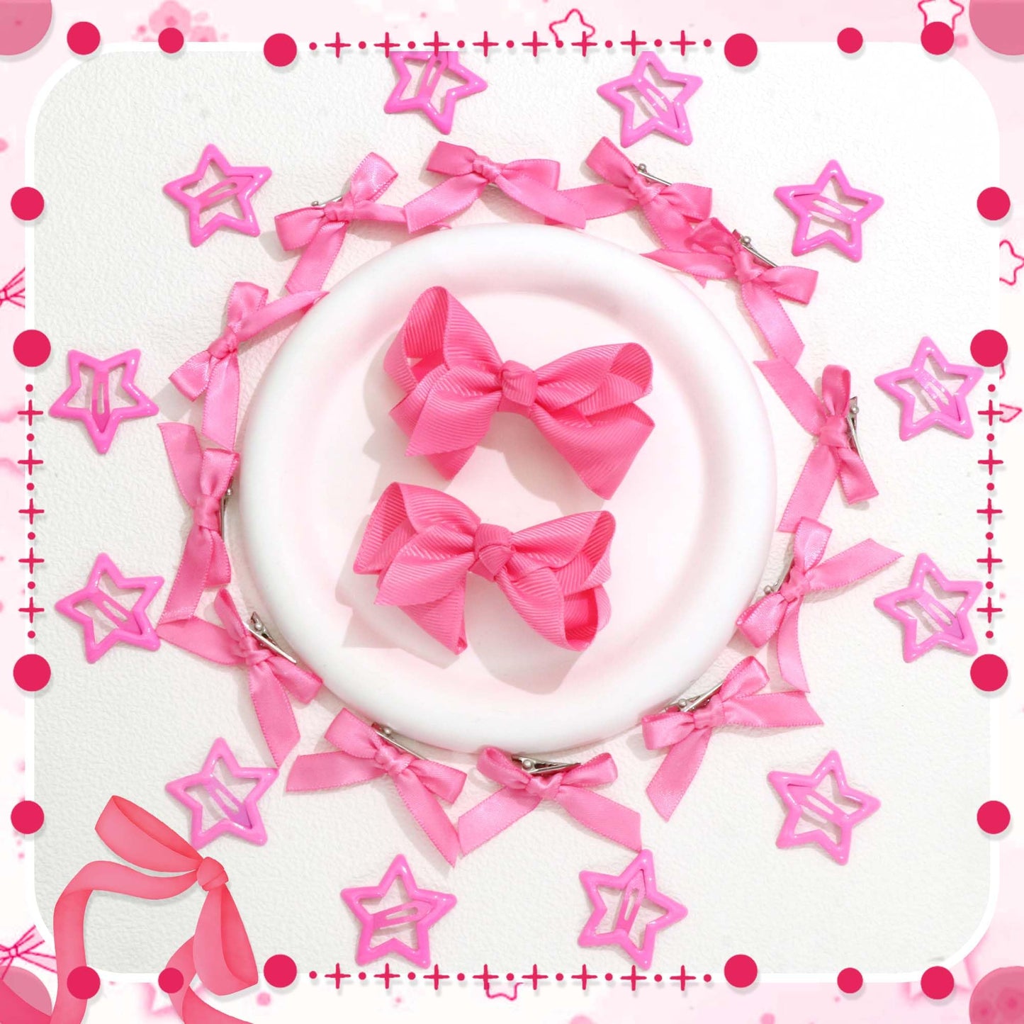 STGDAK Hot Pink Hair Bows Coquette Star Clips Cute Bow For Girls Grosgrain Ribbon Bow Clip Easter Mini Bowknot Barrette Kawaii Easter Basket Stuffers For Girls Decor