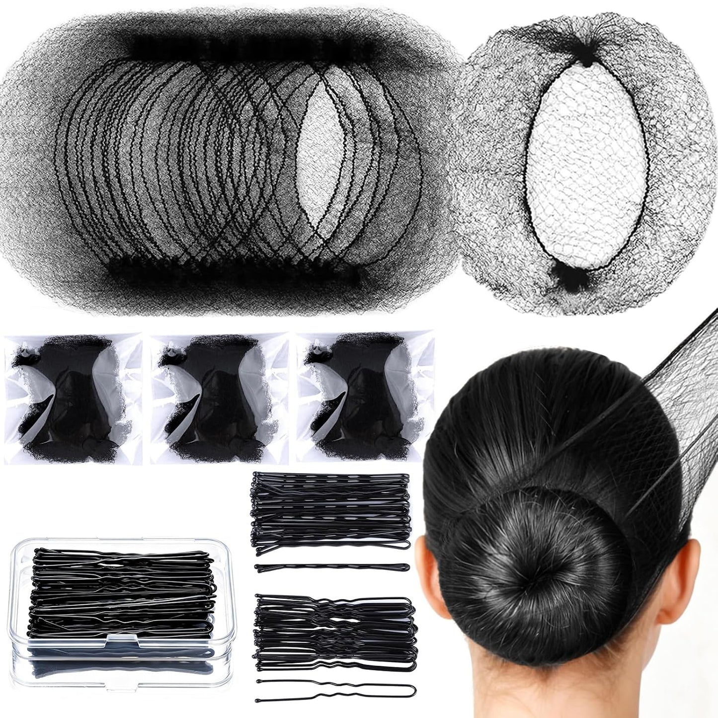 Hair Net Set - 20 Individually Packaged 20-Inch Hair Nets & 40 Hair Pins for Women | Dark Blonde Hair Bun Maker