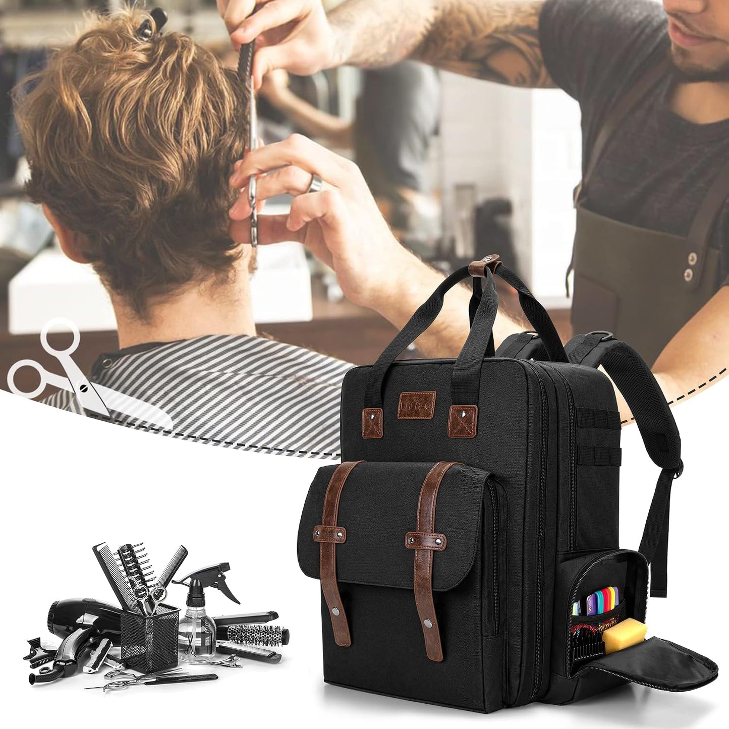 Large Capacity Barber Case - Travel Hairdresser Bag for Hair Cutting Tools | Black