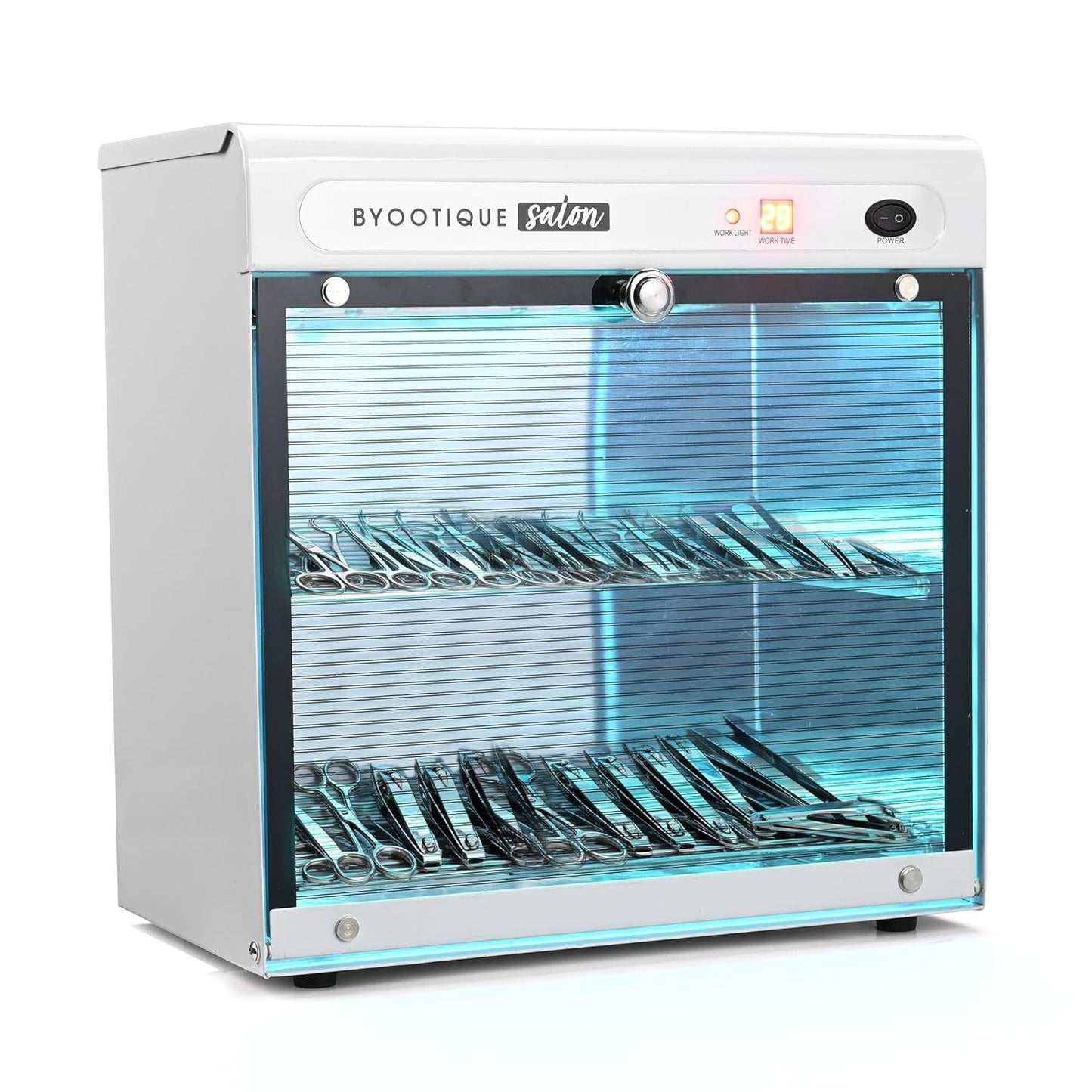 BYOOTIQUE 13L Nail Tool Cleaning Machine - Electric Towel Cabinet with Blue Light for Manicure & Spa | Home Metal Tools