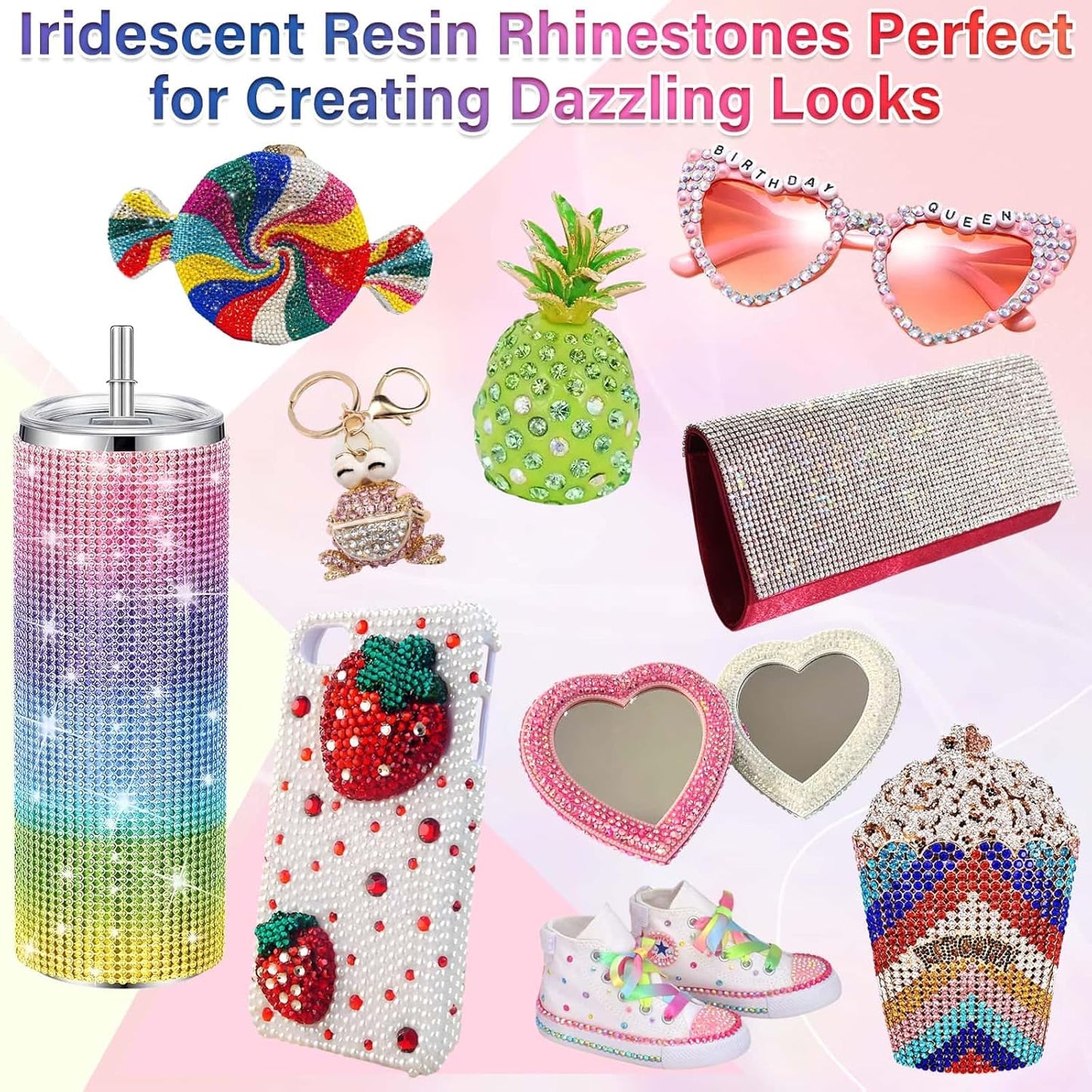 Resin Rhinestones 40000 Pcs - Rainbow Flat Back Gems with B7000 Glue for DIY Crafts | Perfect for Graduation Caps, Clothes, Tumblers, Shoes, Nails