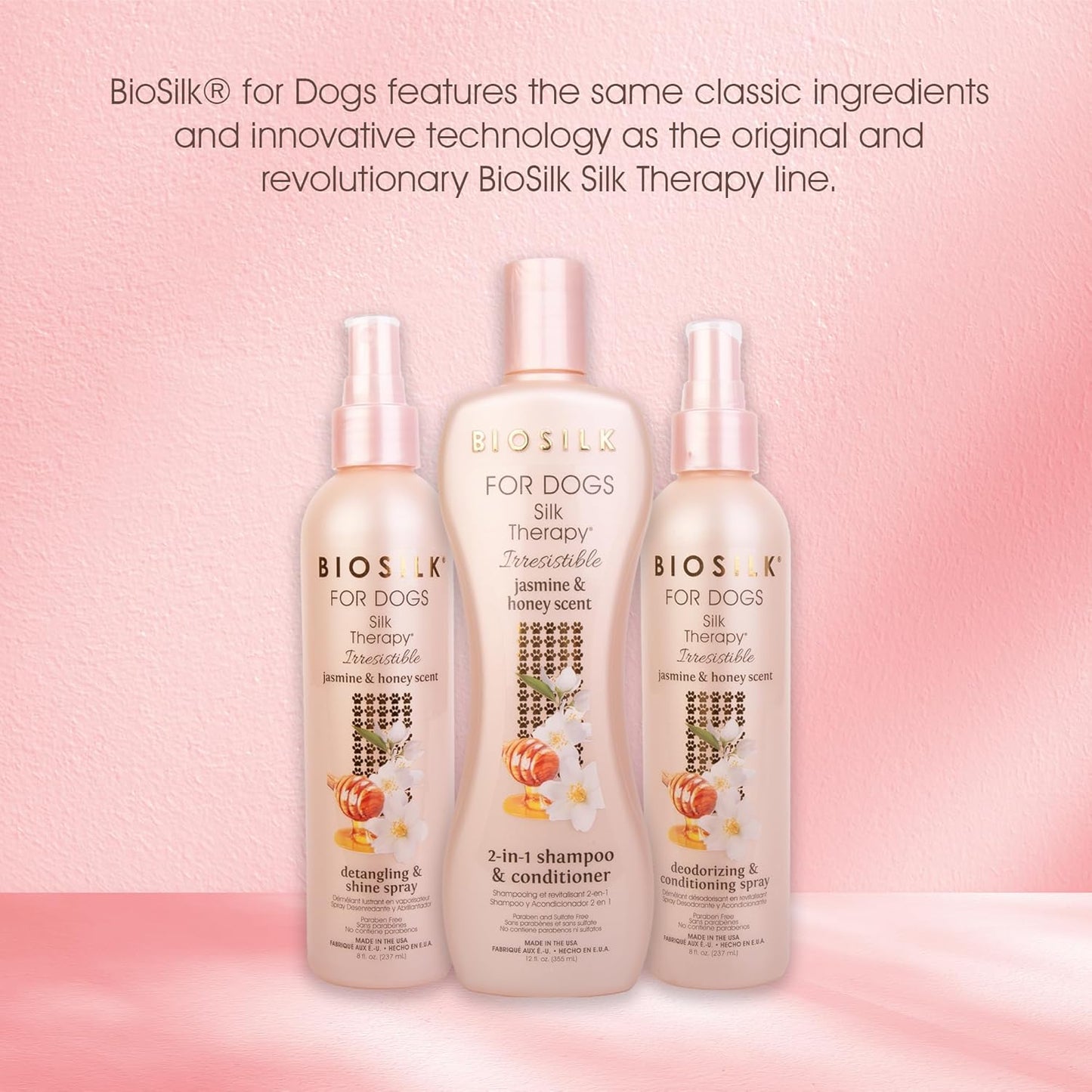BioSilk for Dogs Silk Therapy Detangling Spray - Jasmine & Honey Scent | 8 fl oz, Paraben-Free, pH Balanced