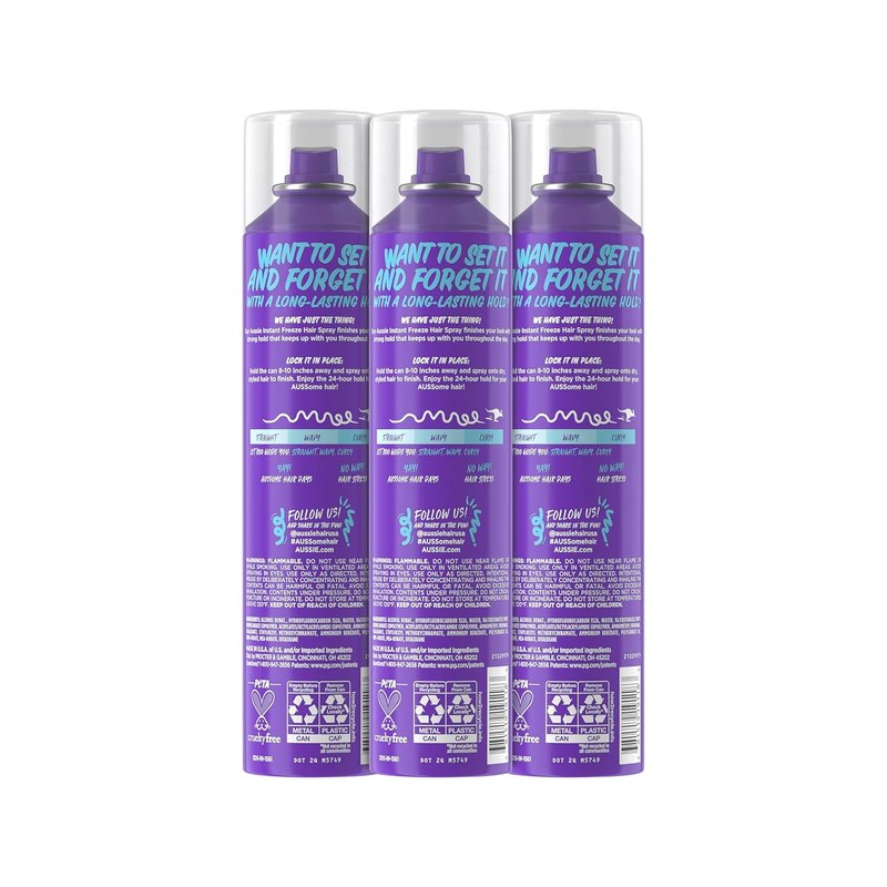 Aussie Instant Freeze Hair Spray - Extreme Hold & Fresh Citrus Scent | 10 Fl Oz, 3 Pack