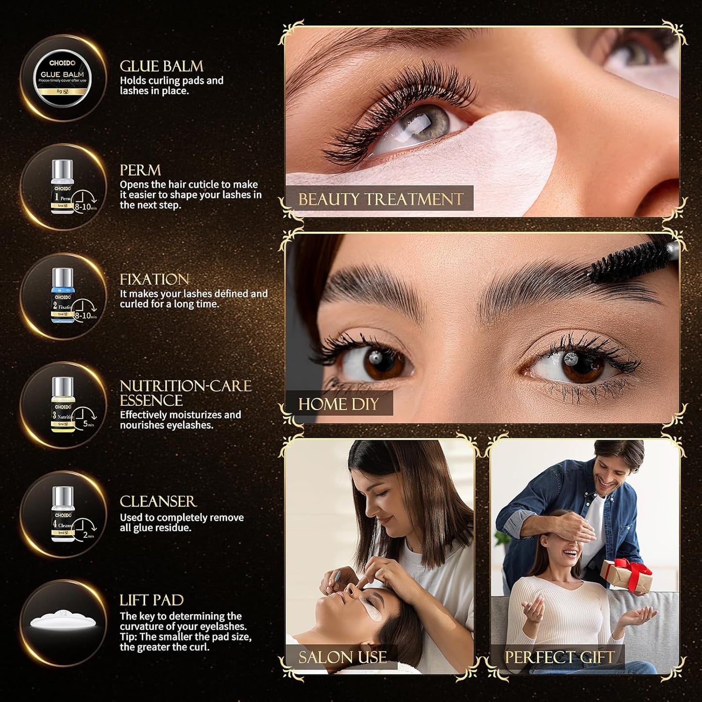Lash Lift Kit & Eyebrow Lamination - 2-in-1 Professional Eyelash Perm & Curling Set | Lasts 6-8 Weeks (Black)