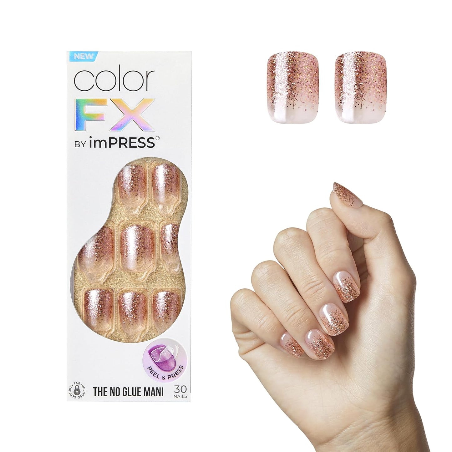 Kiss ColorFX Press On Nails - Sour Love, 30 No Glue Peel & Stick Kit | Silver Short Oval Pearlescent Effect