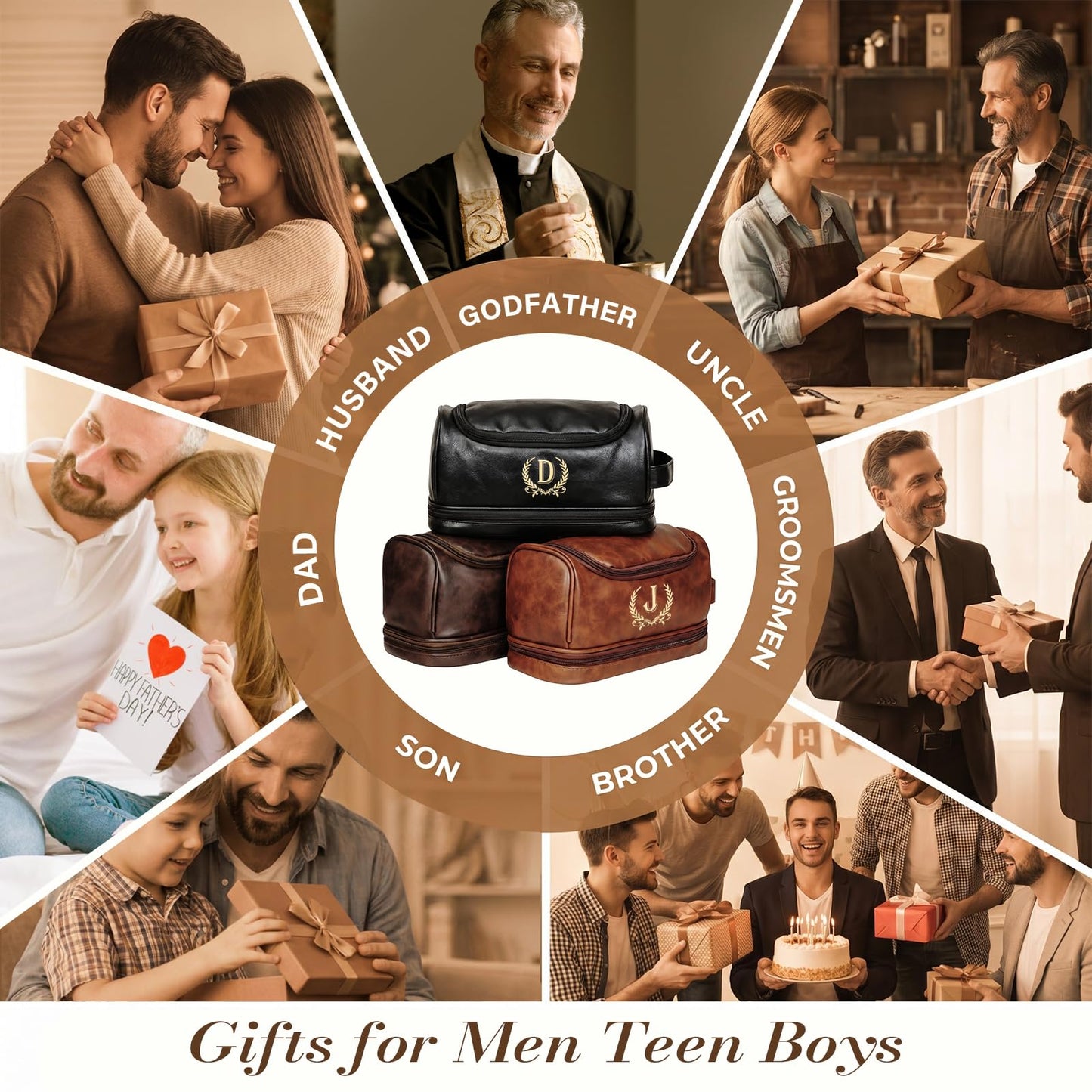 Personalized Toiletry Bag for Men, Father Day Gifts, Initial Toiletry Bag, Customized PU Leather Travel Shaving Kit Bag, Birthday Gift for Men, Him, Husband, Dad, Brother, Groomsmen, Boyfriend(J)