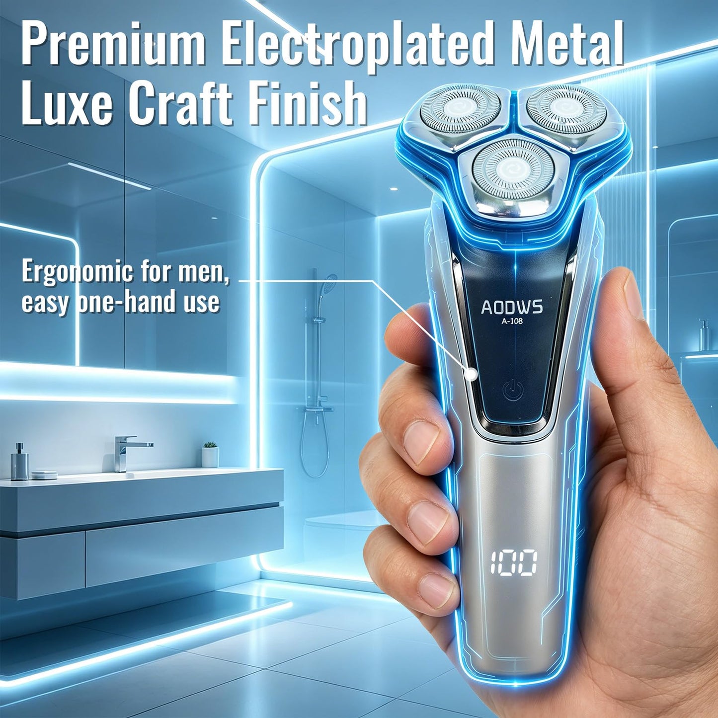 4-in-1 Electric Razor for Men, 9999 RPM High-Speed Electric Shaver, 5D Floating Head Shavers for Men, 90Min Long-Lasting, IPX7 Waterproof, LED Display, Beard Trimmer for Sensitive Skin Care