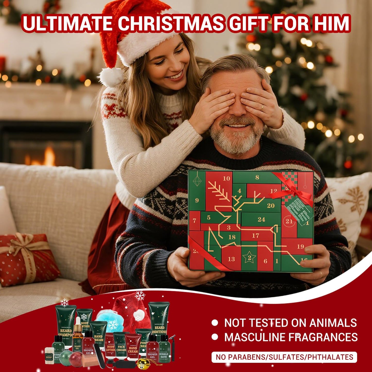 Advent Beauty Calendar for Adults 2025 Rinse & Robust Beard Care Kit Christmas Gifts for Men Skincare Beauty Advent Calendar for Men Christmas 24 Days Countdown Calendar Beard Care Grooming