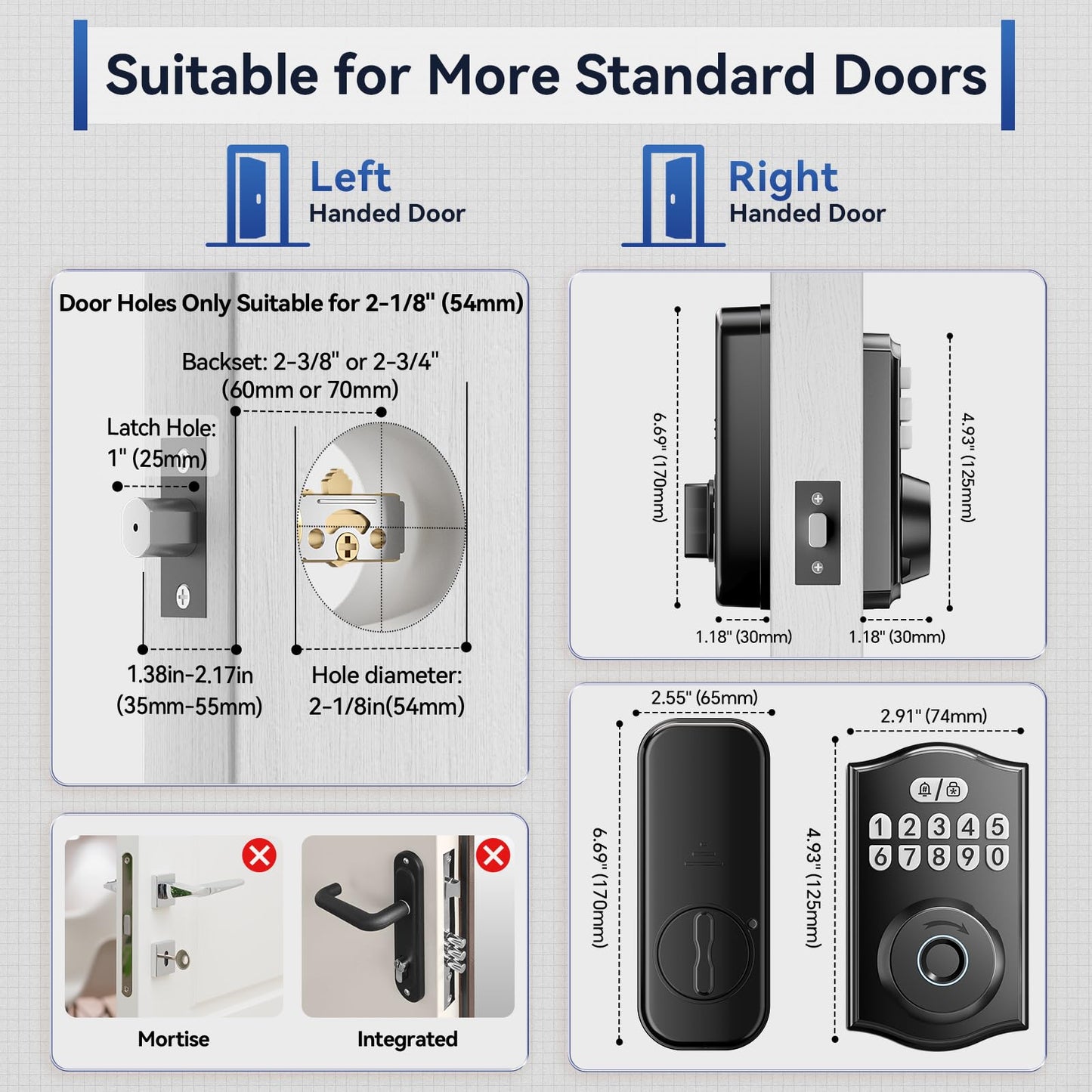 Ulecoce Y58 Built-in WiFi Fingerprint Door Lock Keyless Entry Door Lock for Front Door, Deadbolt Lock for Smart Home Apartment, App Remote Control, 15-Min Easy Install, Grade 3 Anti Security, Black