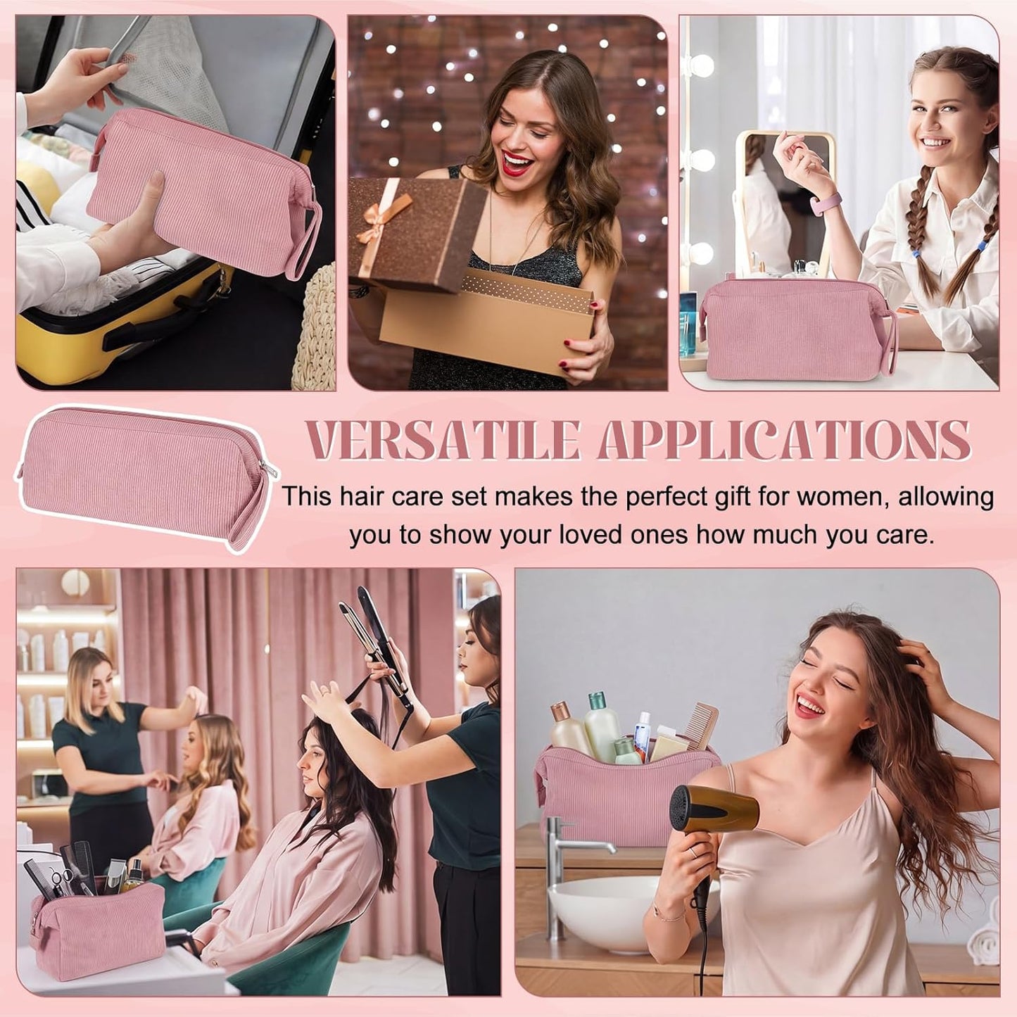 Travel Hair Tools Organizer Bag - Large Pink Corduroy with Handle | Hot Styling Tools & Accessories Storage