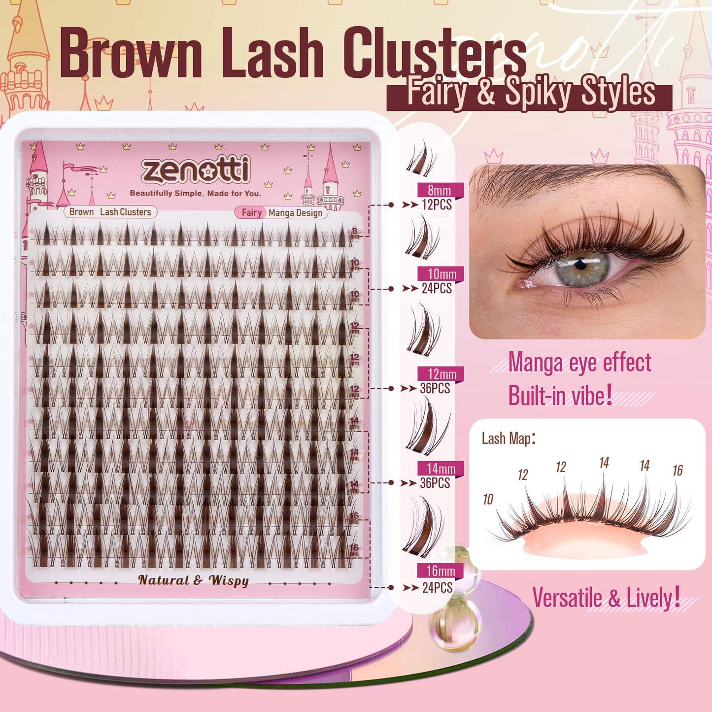 Brown Lash Clusters Manga Eyelash Clusters Natural Fairy Cluster Eyelash Extensions Wispy Spiky Individual Lashes Invisible Band DIY Anime Lash Extensions with Clear Band 8-16MM by zenotti