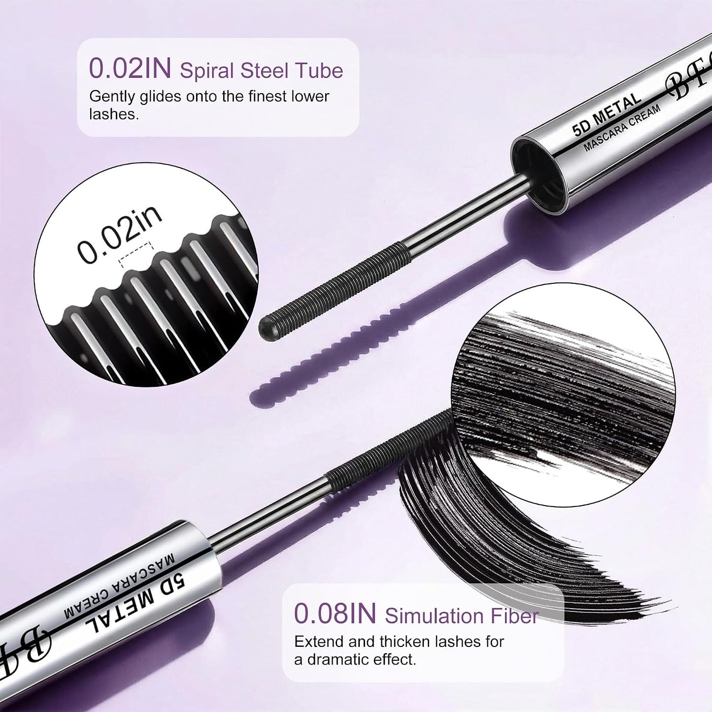 Iron Wand Mascara - 5D Curling Waterproof Eyelash Mascara for Volume & Length | Washable Metal Wand, Smudge-Proof Black