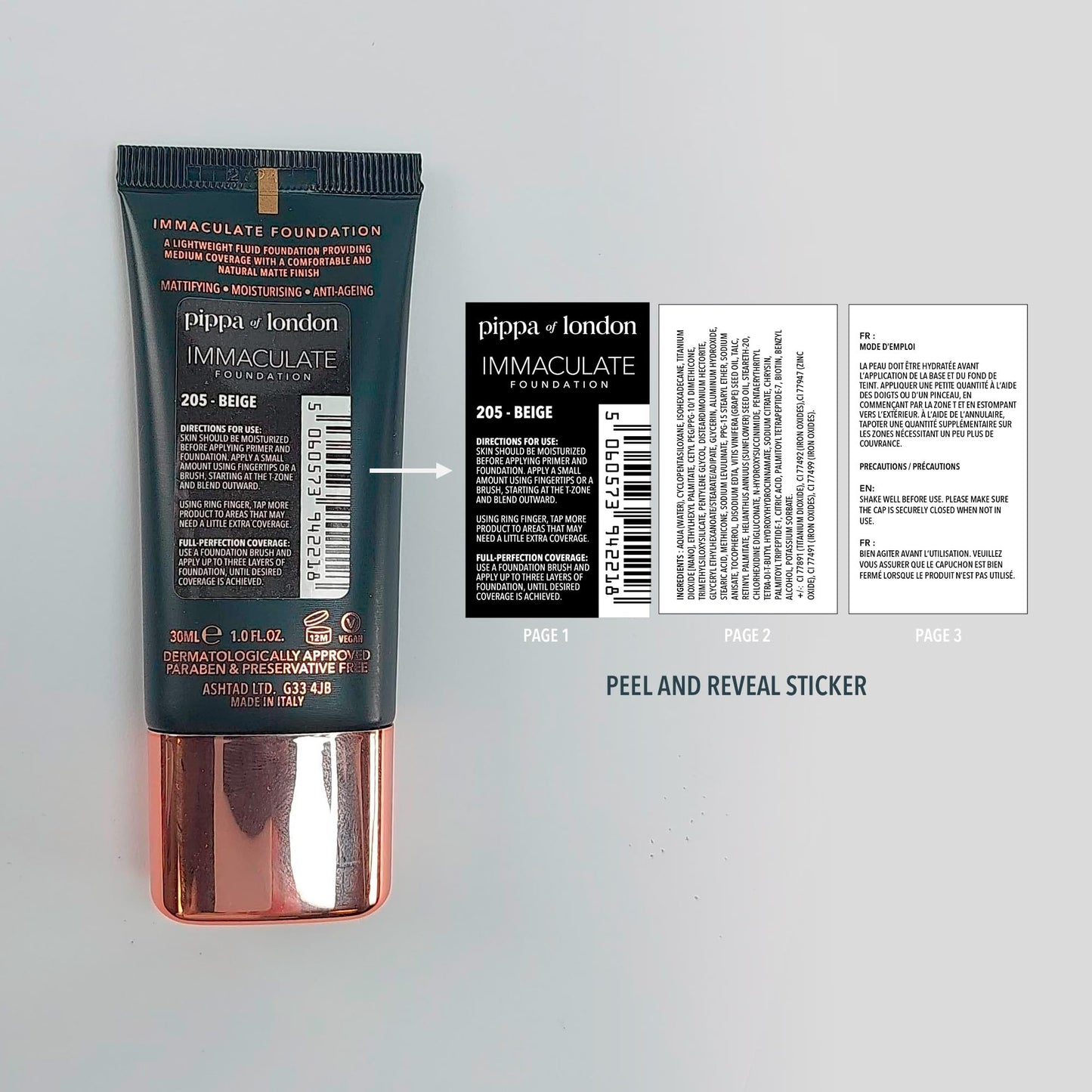 Pippa of London Immaculate Liquid Foundation, Beige 205, Lightweight, Medium Coverage, Matte Finish SP35