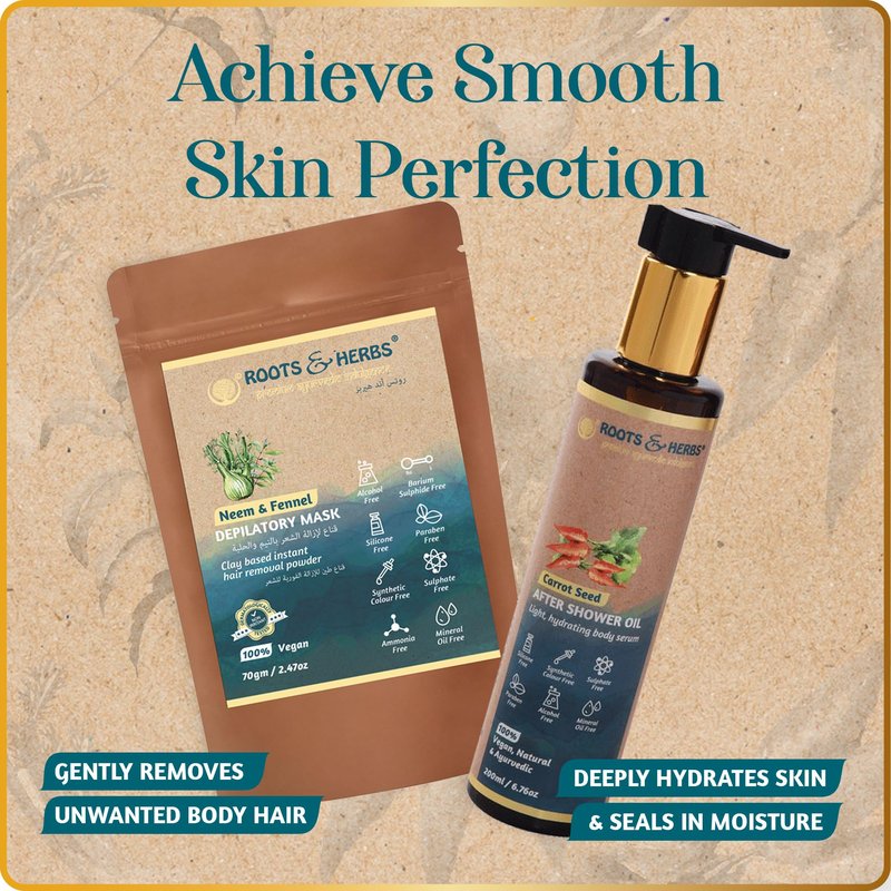 ROOTS AND HERBS Neem and Fennel Depilatory Mask - Vegan Hair Removal for Sensitive Skin: Facial, Pubic, Bikini, Leg - Organic Powder Waxing