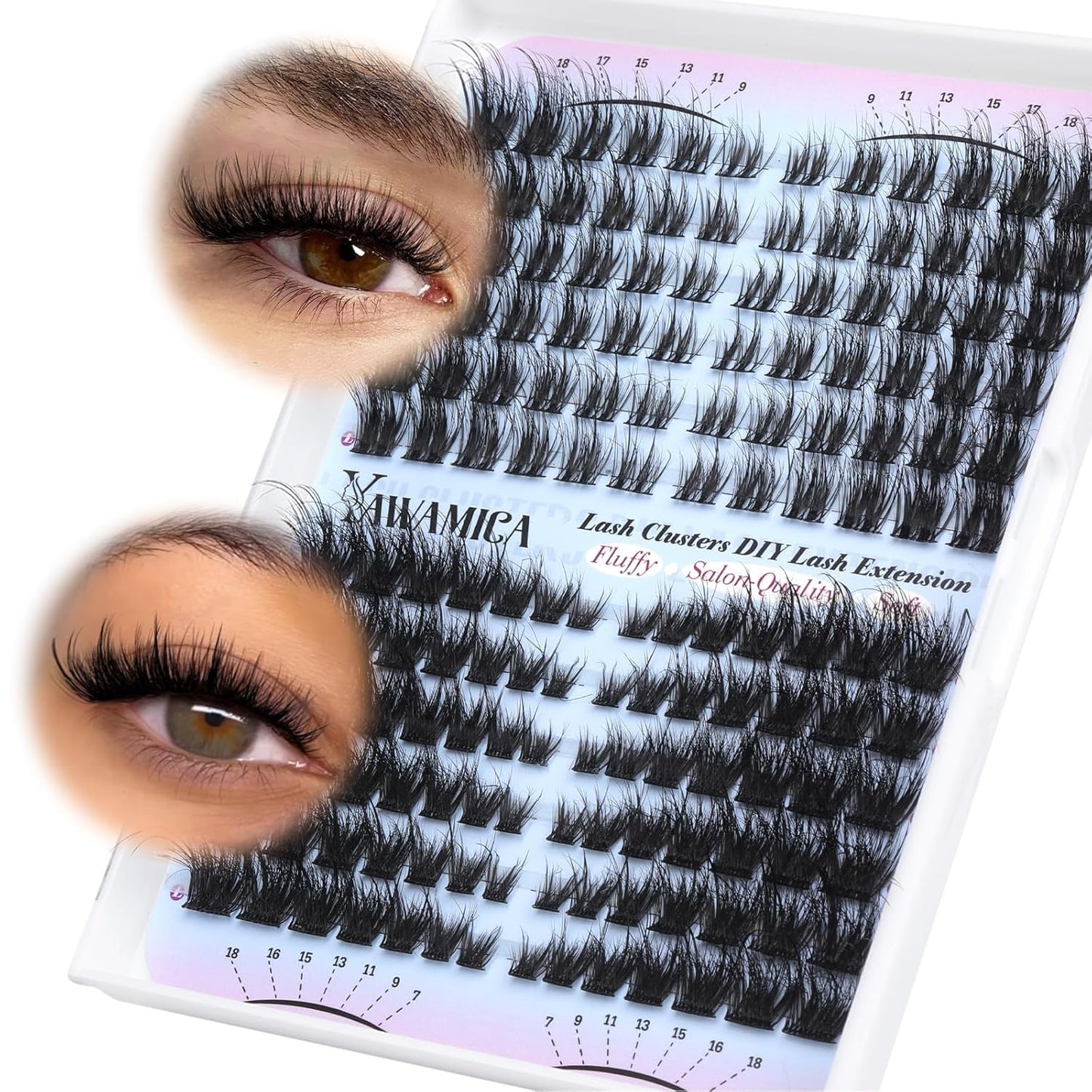 Self-Adhesive Lash Clusters - Fluffy Wispy Eyelash Extensions | No Glue Needed, 8-14mm D Curl Faux Mink Individual Lashes