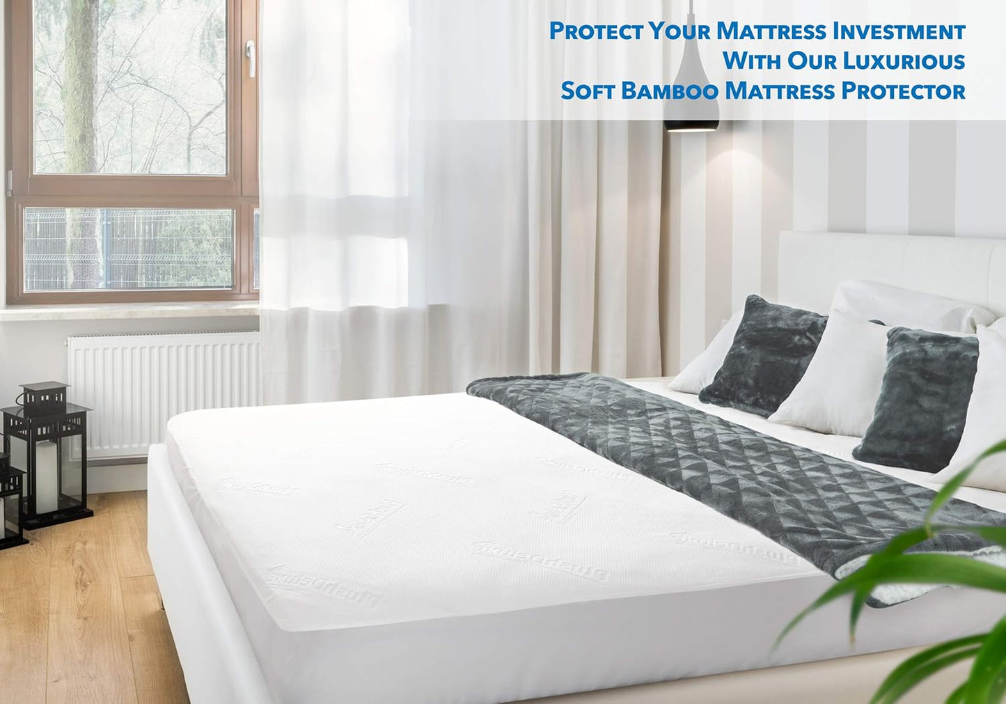 Bamboo Mattress Protector - King Size, Waterproof & Ultra Soft Breathable Cover for Comfort - White