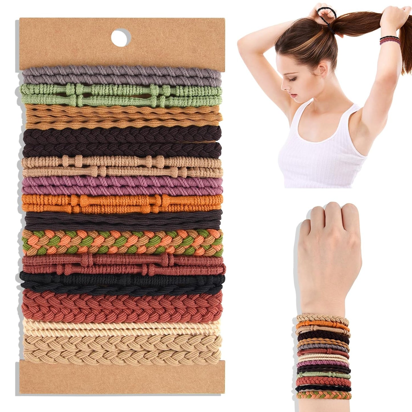 Boho Hair Ties - 28 Pcs Braided Elastic Ponytail Holders for Women & Girls | Multicolor Styles
