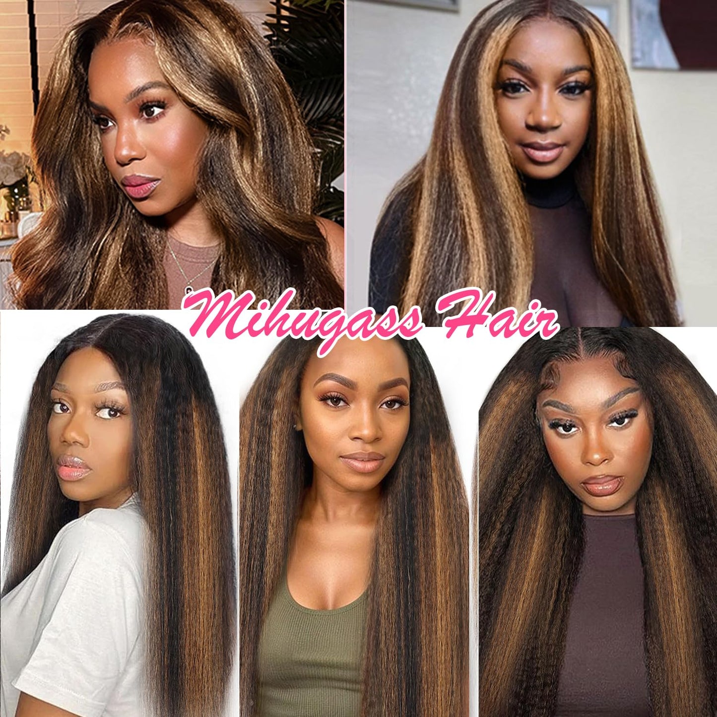 Mihugass Omber 18 Inch Kinky Straight Clip in Hair Extensions Real Human Highlight Clip ins For Women Unprocessed Clip on Hair Extensions(18inch,#T1BP1B/30)