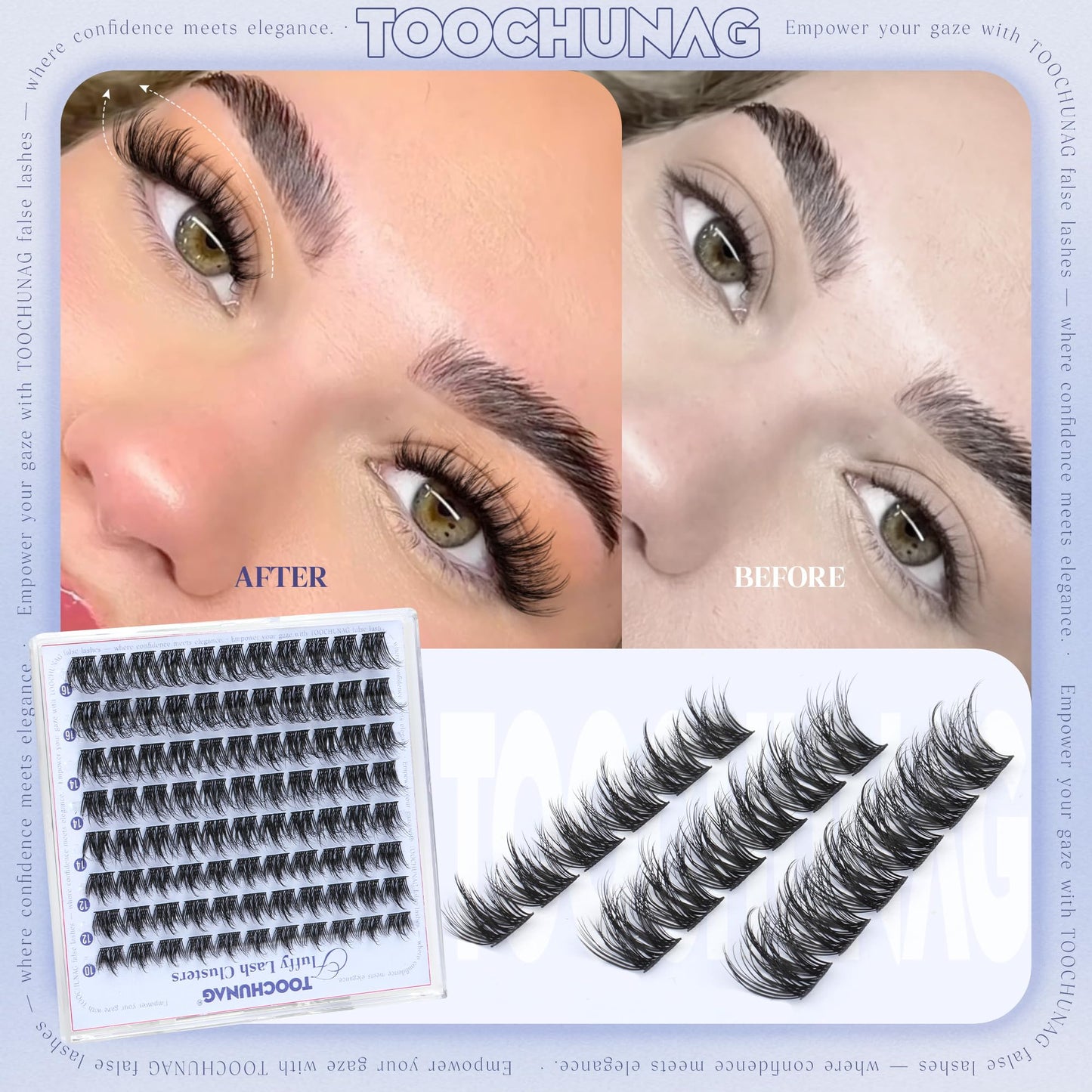TOOCHUNAG Fluffy Lashes Clusters Manga Cluster Eyelash Extensions Wispy Eyelash Clusters D Curl DIY Individual Lash Clusters, 10-16mm Soft Faux Mink Cluster Lashes Extensions