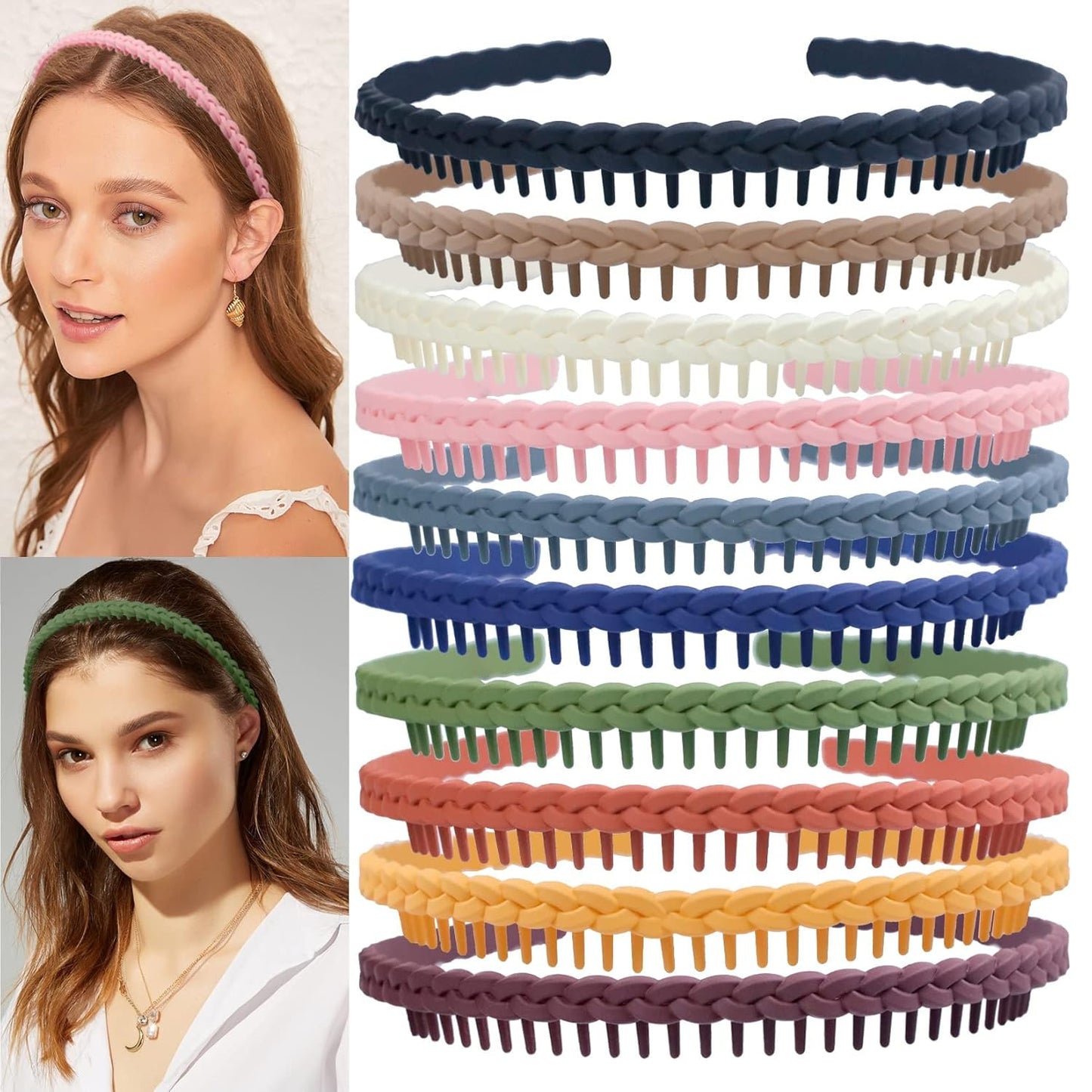 LAPOHI 8-Piece No-Slip Plastic Headbands Set - Effortless Style for Women, Men & Teens | Black