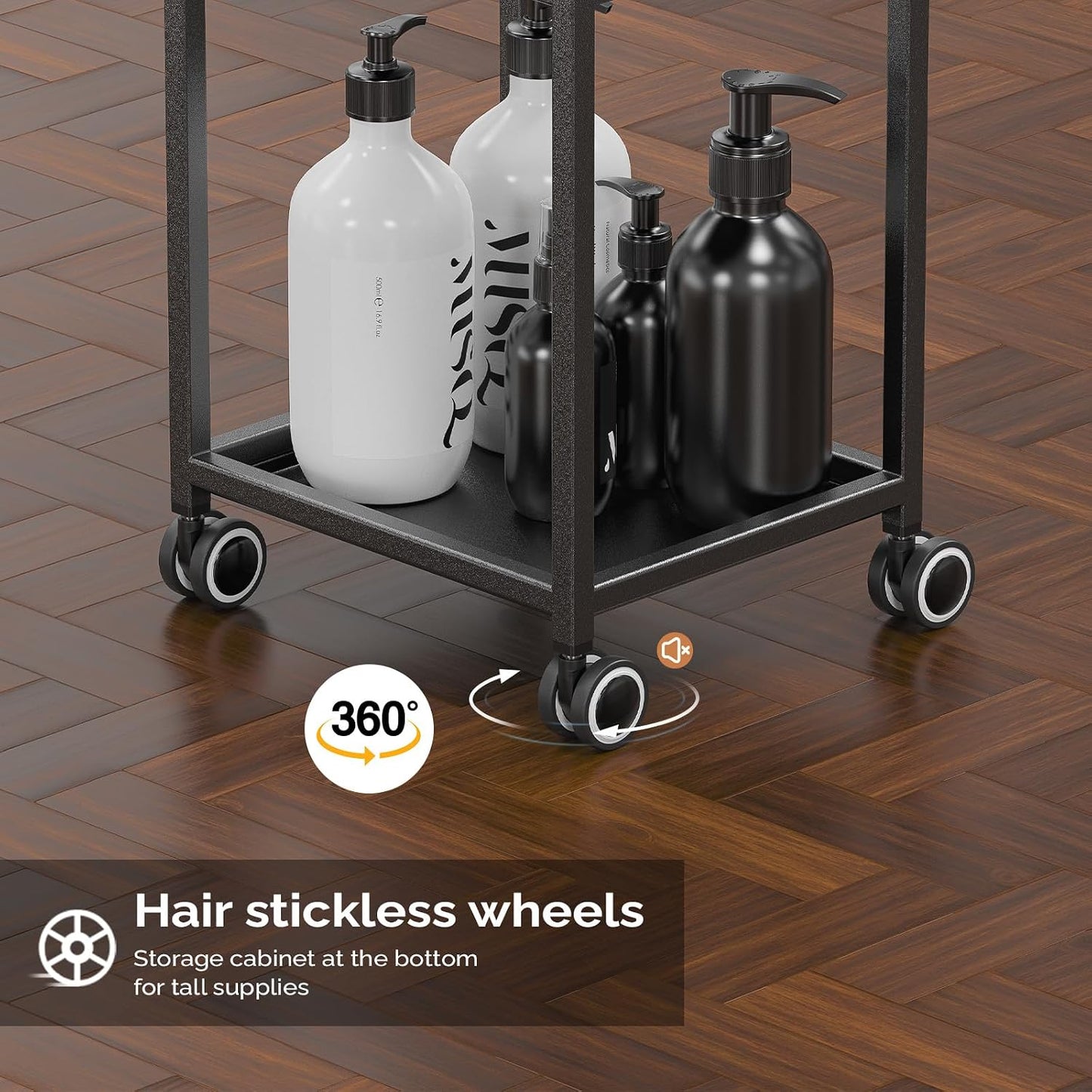 Salon Trolley Cart - Hair Stylist Station with Lockable Drawer, 2 Magnetic Color Bowls & Storage Baskets | Black Metal Design