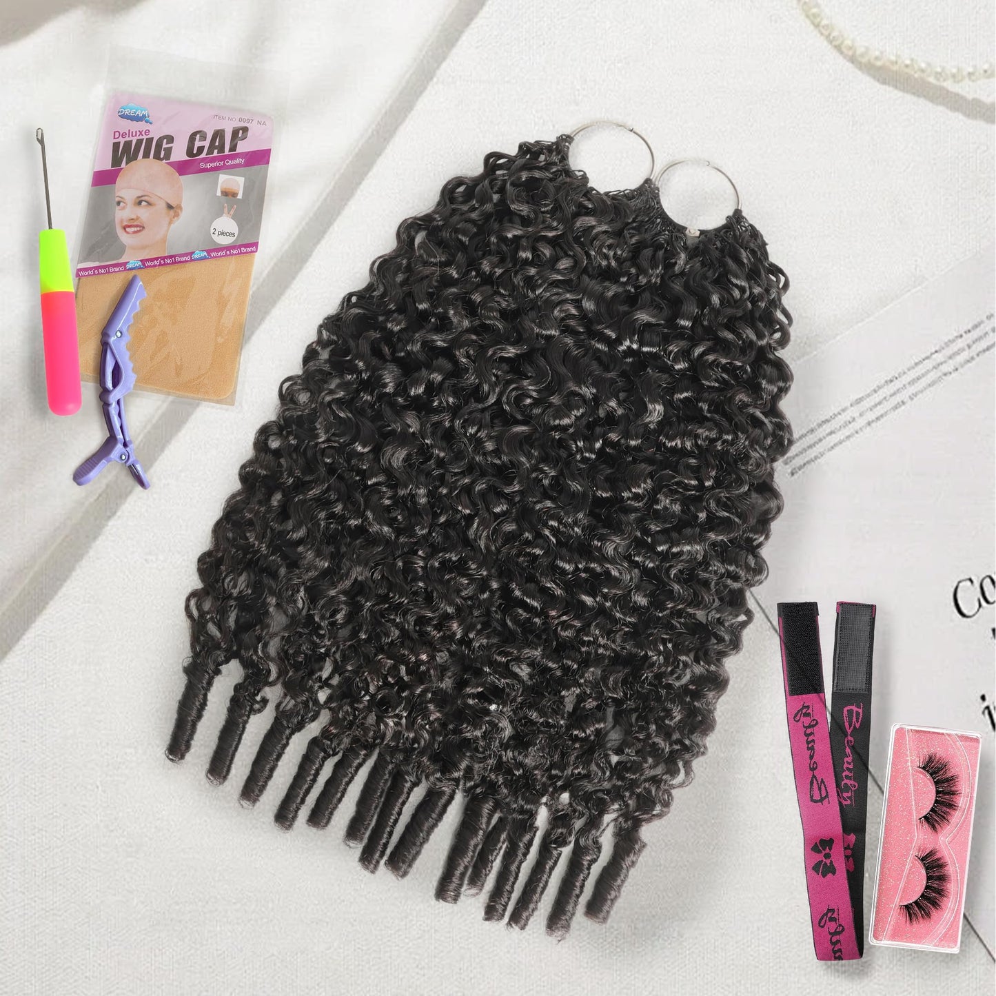 KULYMUWIG Burmese Curly Crochet Human Hair 20 Inch 120g Pre-Separated Feather Human Crochet Hair Bundles Miracle Knots Crochet Hair for Black Women Natural Black