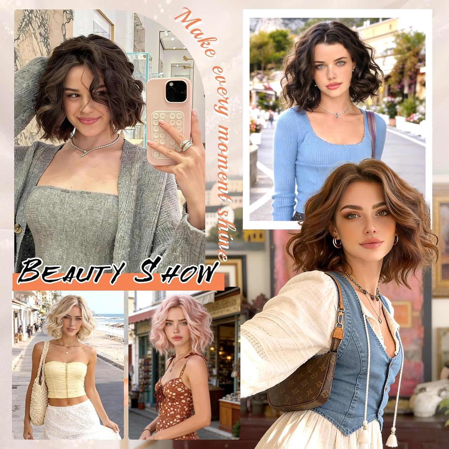 Brown Bob Wig for Women - Lace Front Short Wavy Curly Synthetic Hair | 11 Inch Dark Brown