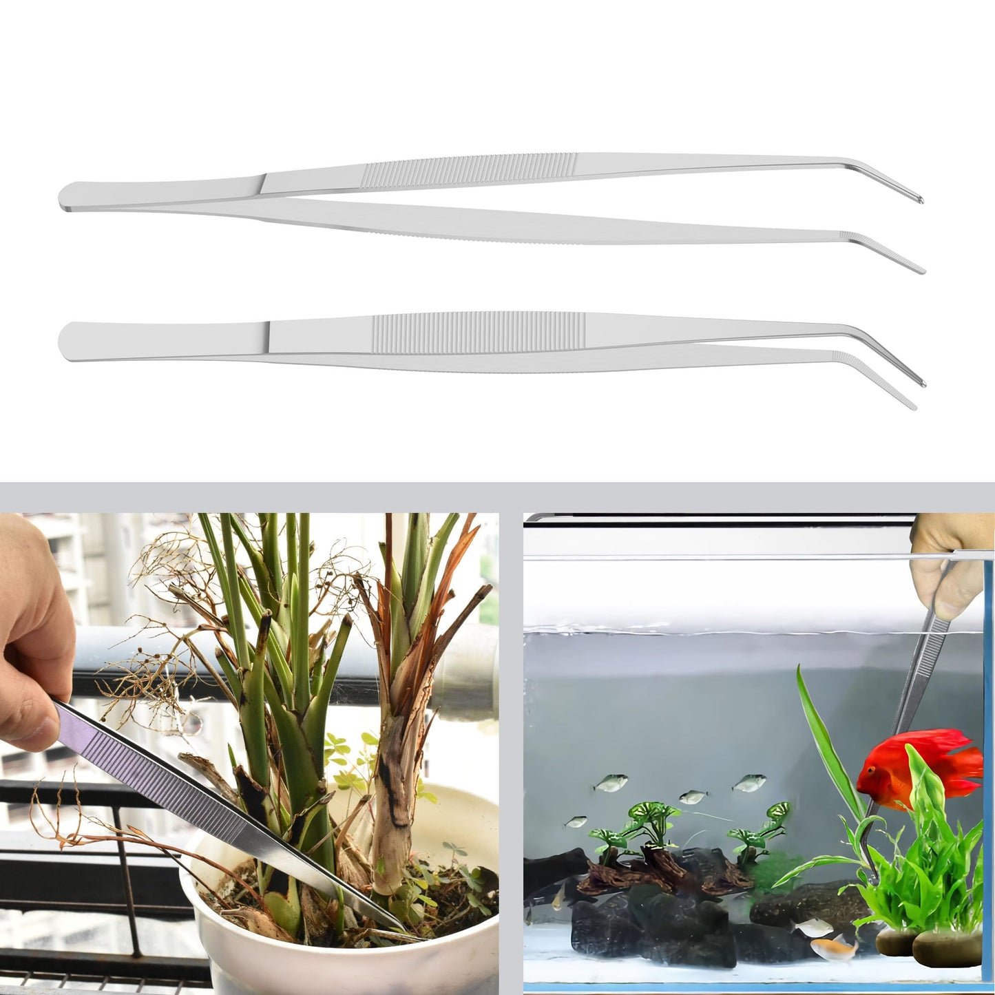 FOCMKEAS 2 PCS 5 Inch Stainless Steel Tweezers with Curved Pointed Serrated Tip, Perfectly Aligned, 3/64 Inch Thickness Stainless Steel, Multipurpose Daily Garden Home Lab Craft Repairing Tool
